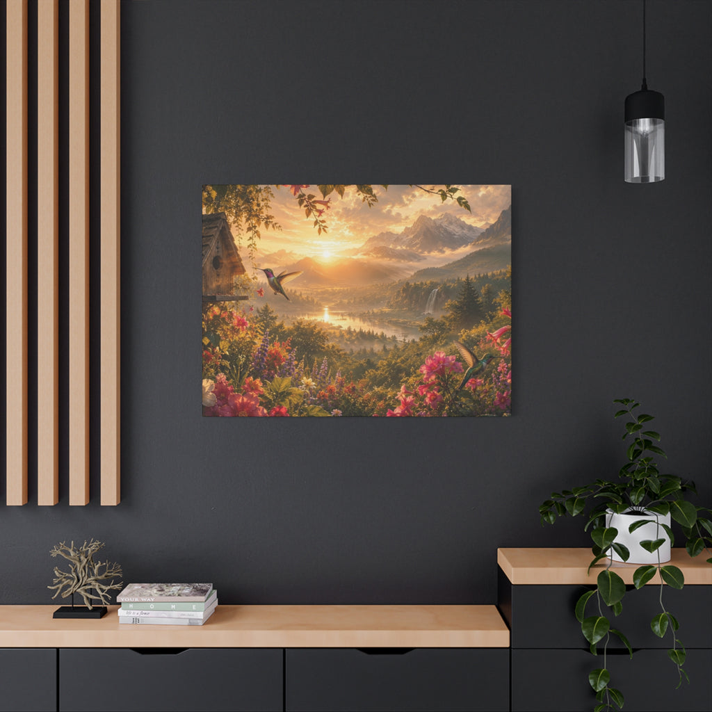 Hummingbird Sunset Landscape Canvas | Matte Stretched Wall Art 1.25"