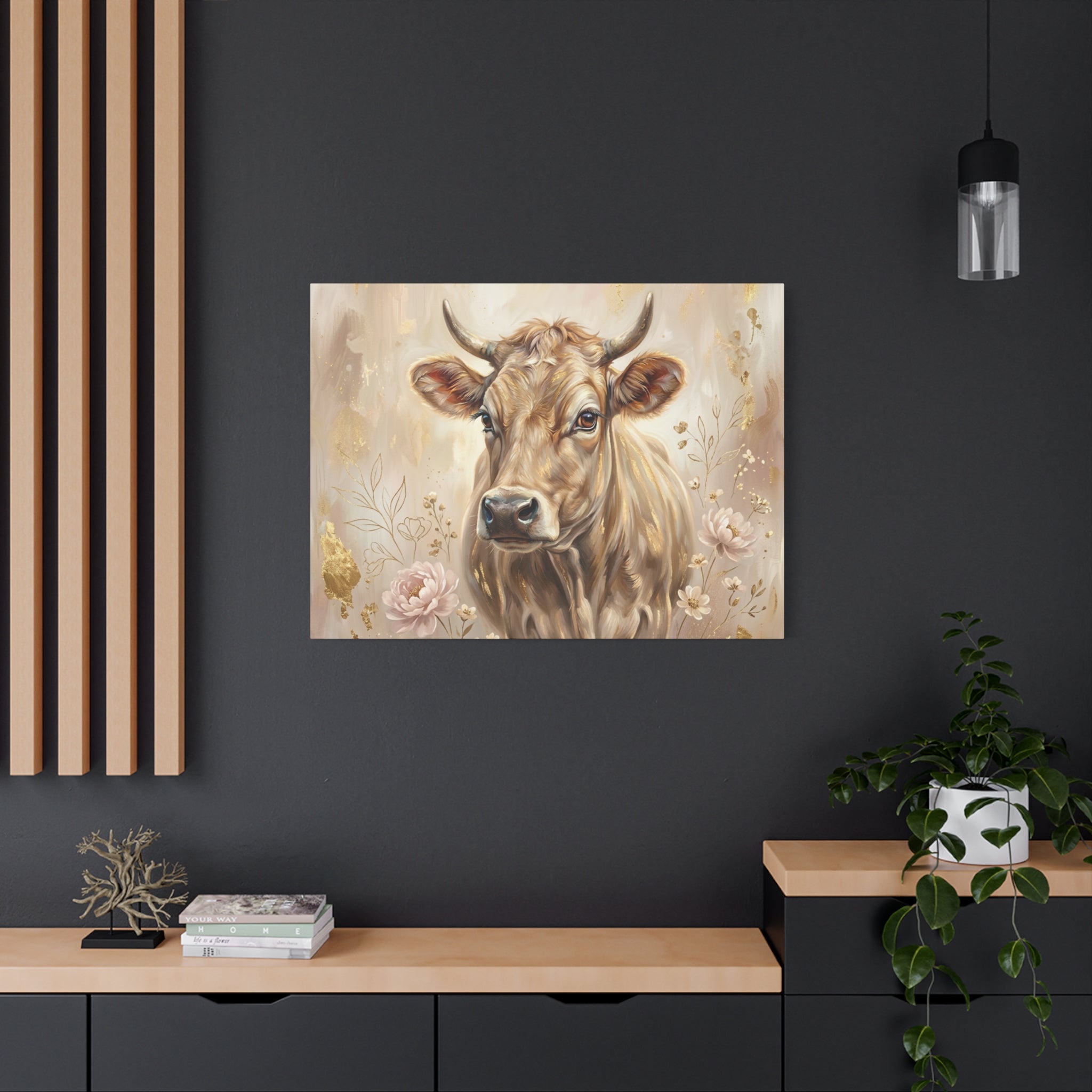 Floral Highland Cow Portrait Matte Canvas