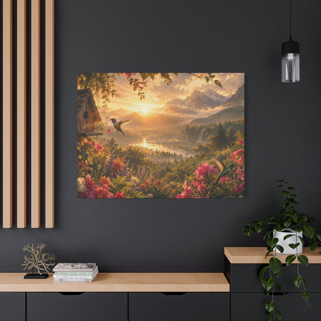 Hummingbird Sunset Landscape Canvas | Matte Stretched Wall Art 1.25"