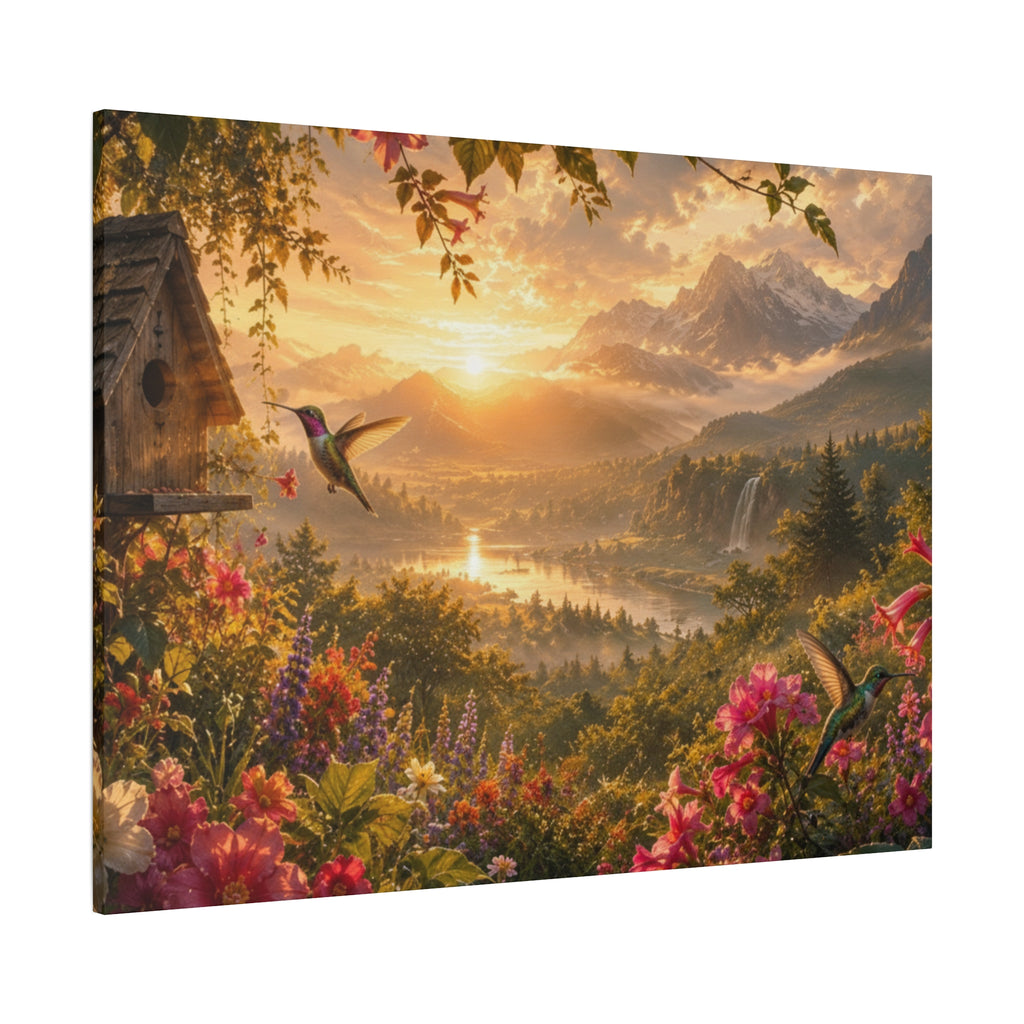 Hummingbird Sunset Landscape Canvas | Matte Stretched Wall Art 1.25"