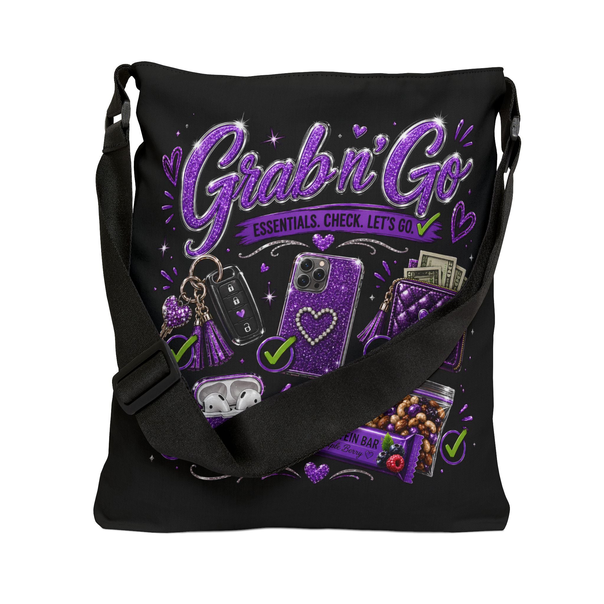 Grab n' Go Tote Bag — Purple Travel Essentials Adjustable Shoulder Tote
