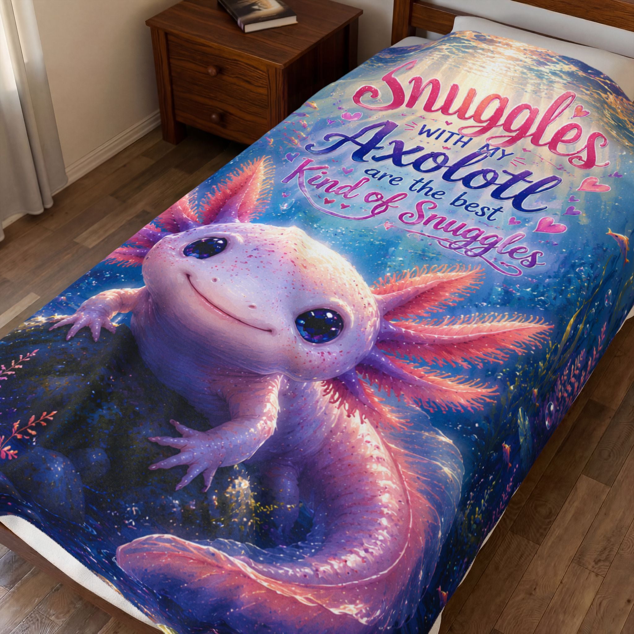 Axolotl Snuggles Velveteen Plush Blanket — "Snuggles with my Axolotl are the best kind of snuggles"