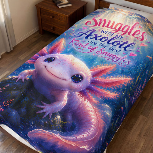 Axolotl Snuggles Velveteen Plush Blanket — "Snuggles with my Axolotl are the best kind of snuggles"