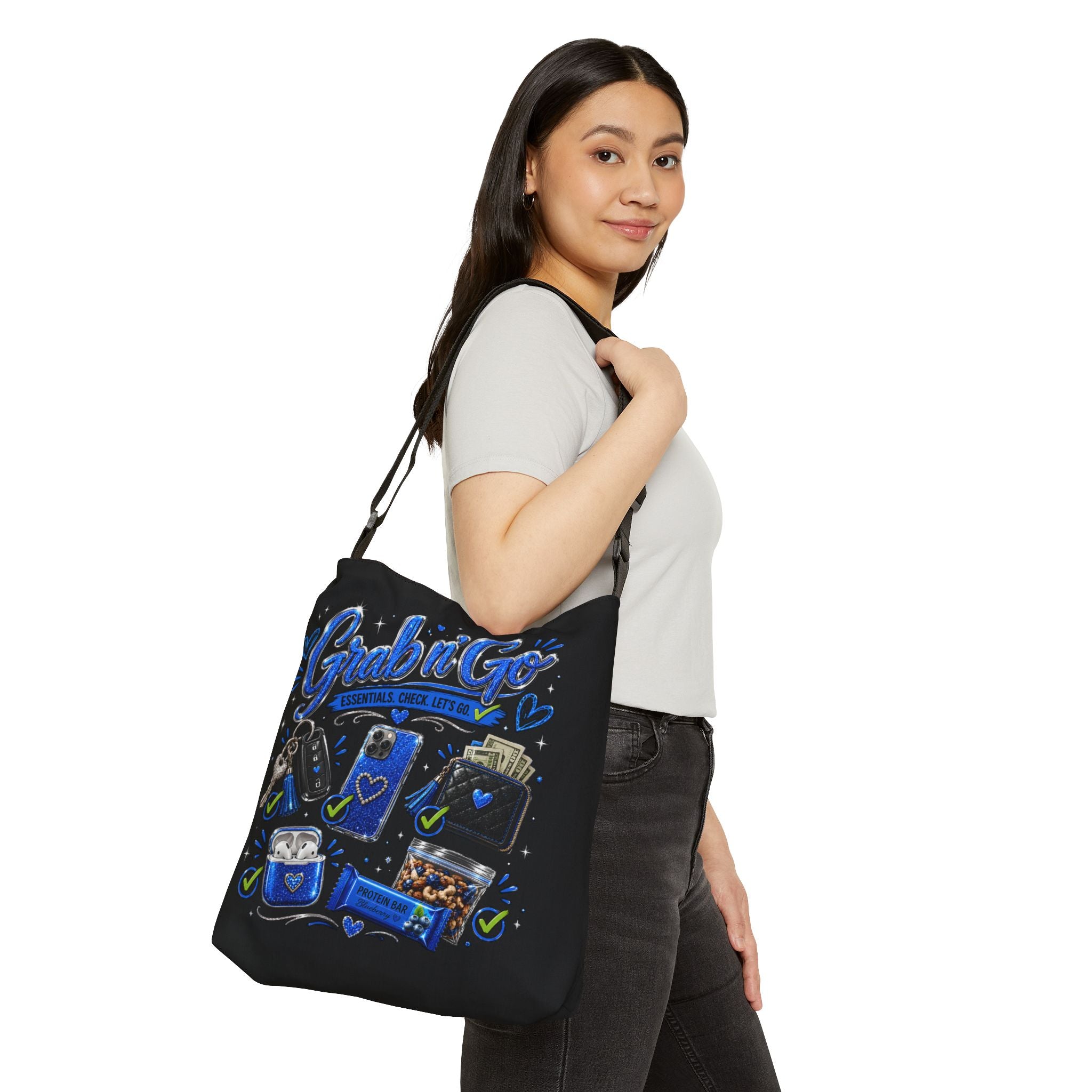 Grab n' Go Tote Bag — Blue Travel Essentials Adjustable Shoulder Tote