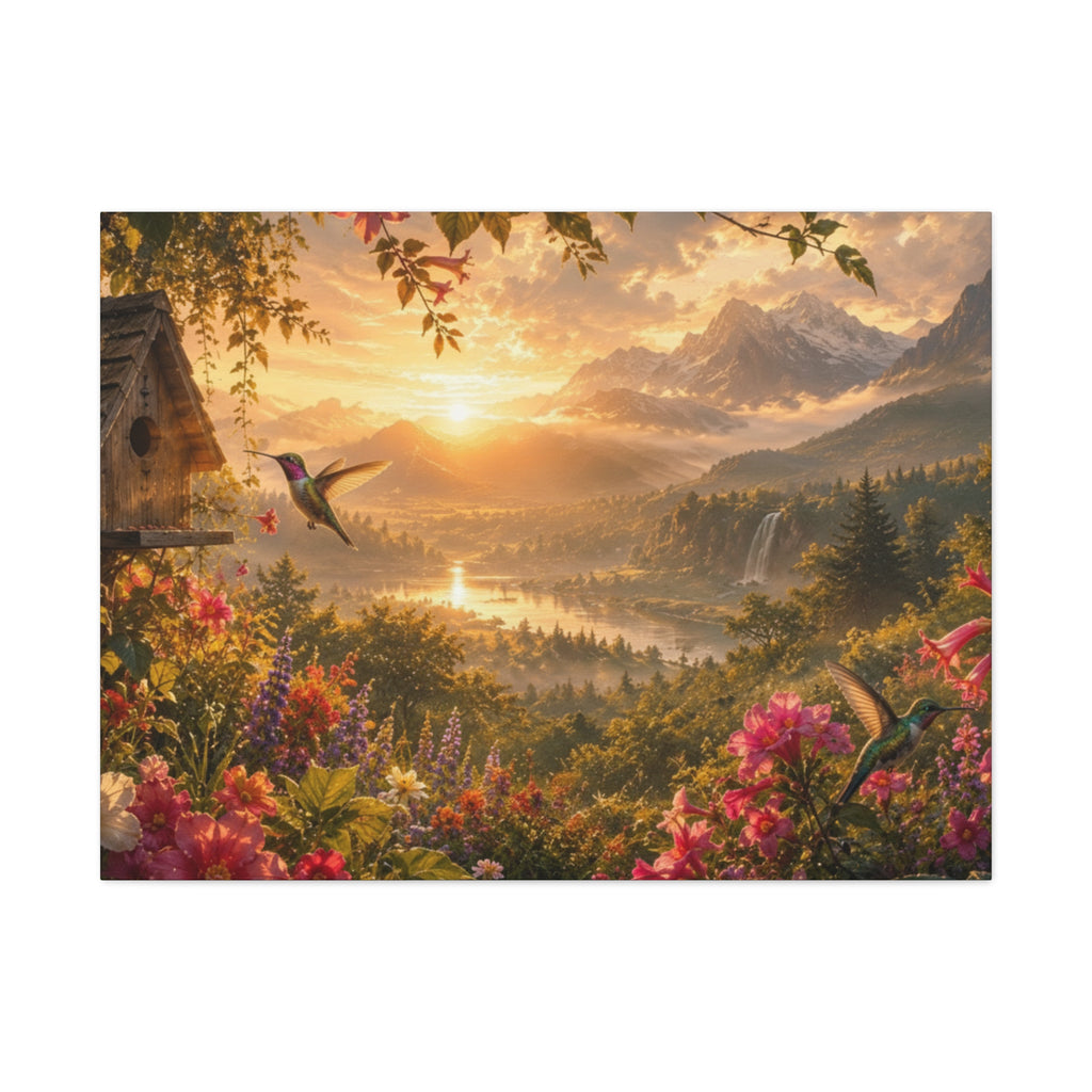 Hummingbird Sunset Landscape Canvas | Matte Stretched Wall Art 1.25"
