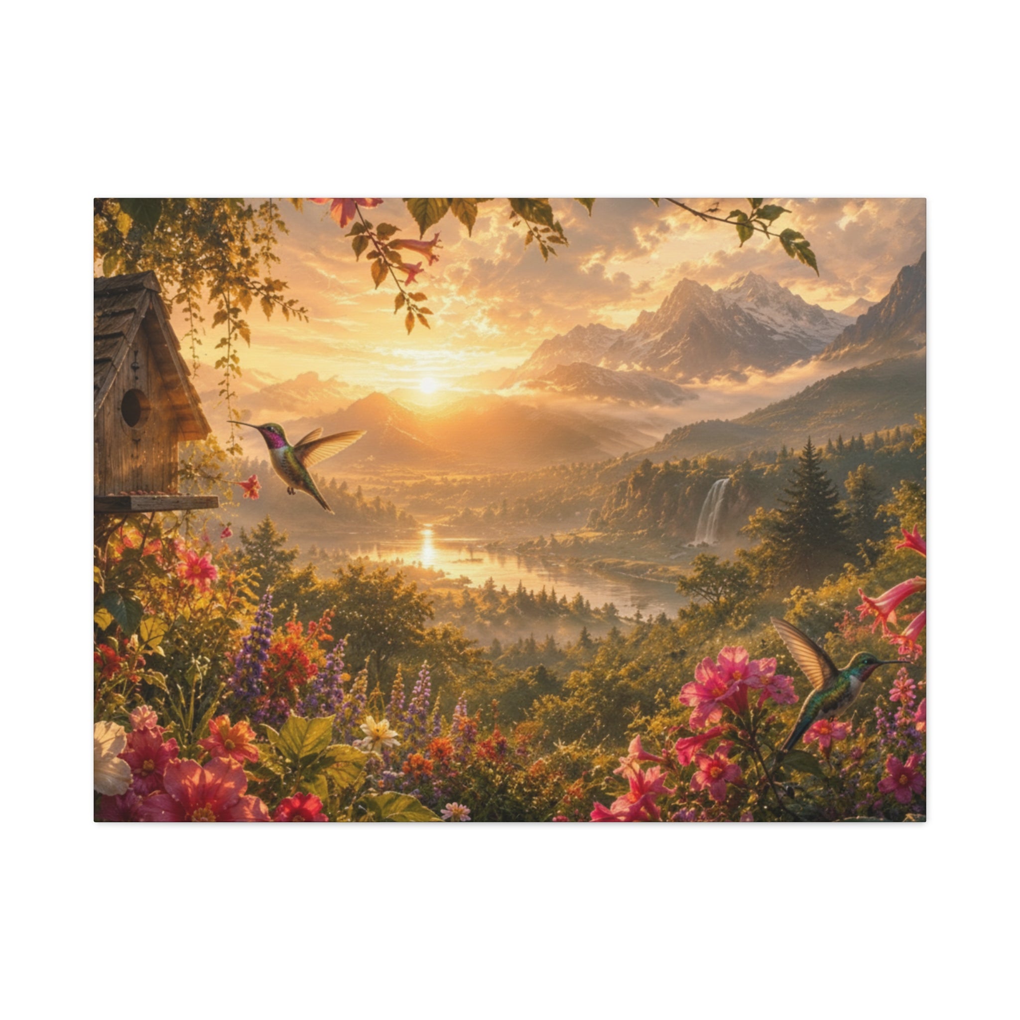Hummingbird Sunset Landscape Canvas | Matte Stretched Wall Art 1.25"