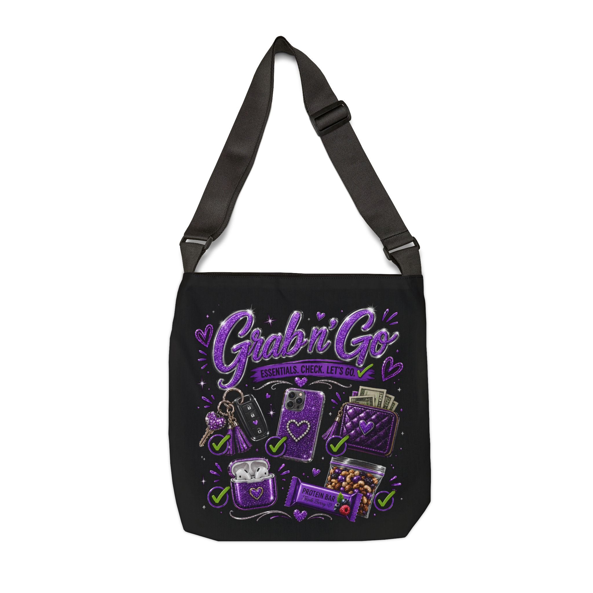 Grab n' Go Tote Bag — Purple Travel Essentials Adjustable Shoulder Tote