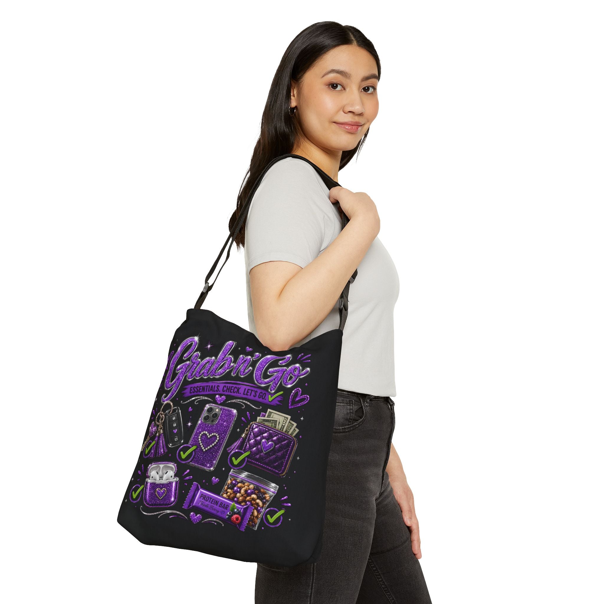 Grab n' Go Tote Bag — Purple Travel Essentials Adjustable Shoulder Tote