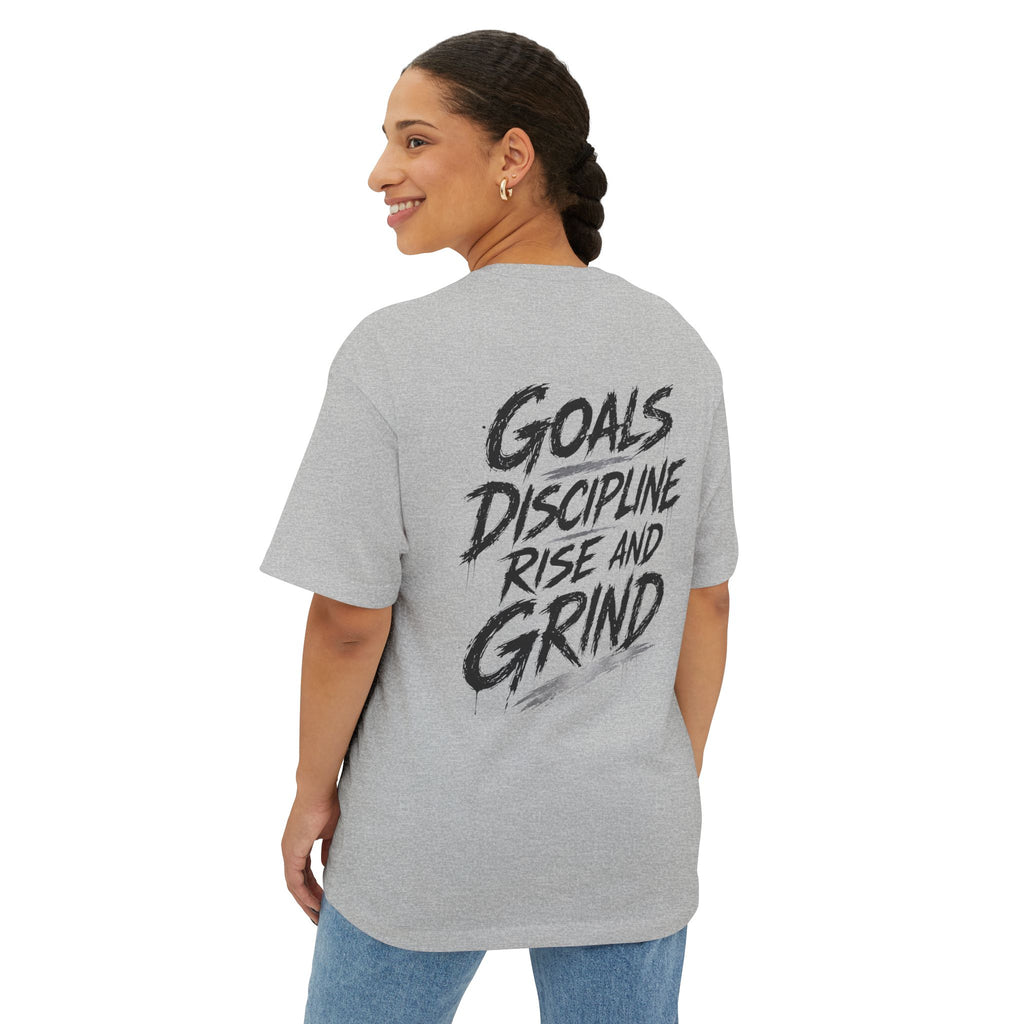 Goals Discipline Rise and Grind Oversized Tee — Graphic Boxy T-Shirt
