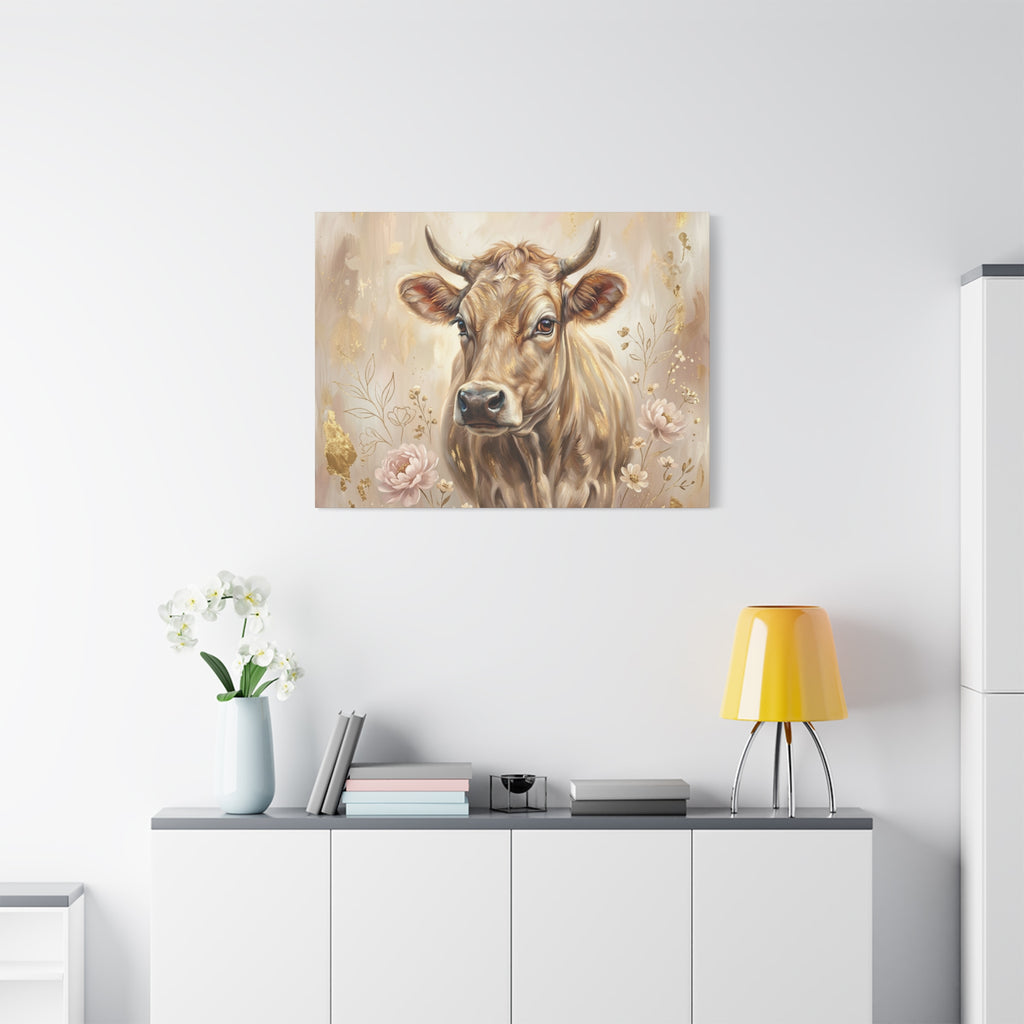 Floral Highland Cow Portrait Matte Canvas