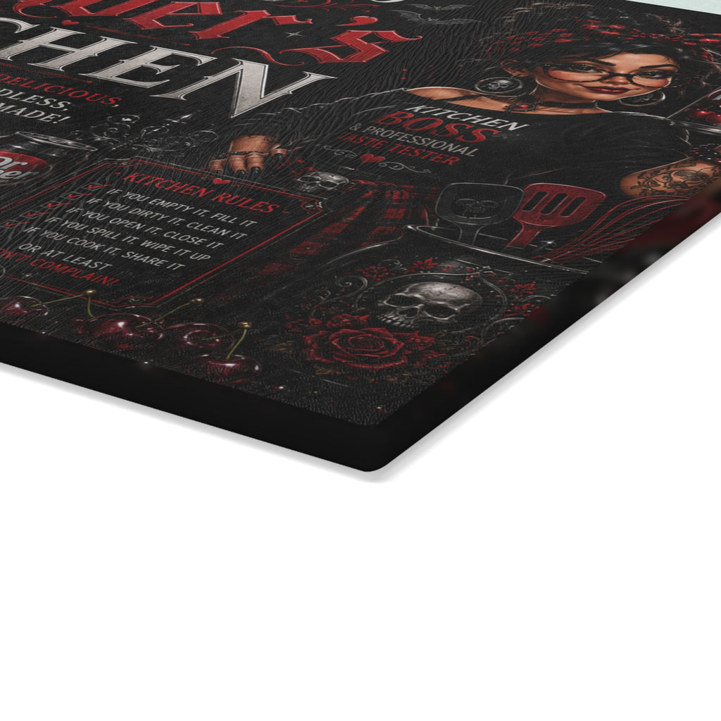 Personalized Gothic Glass Cutting Board - "Welcome to [Name]’s Kitchen"