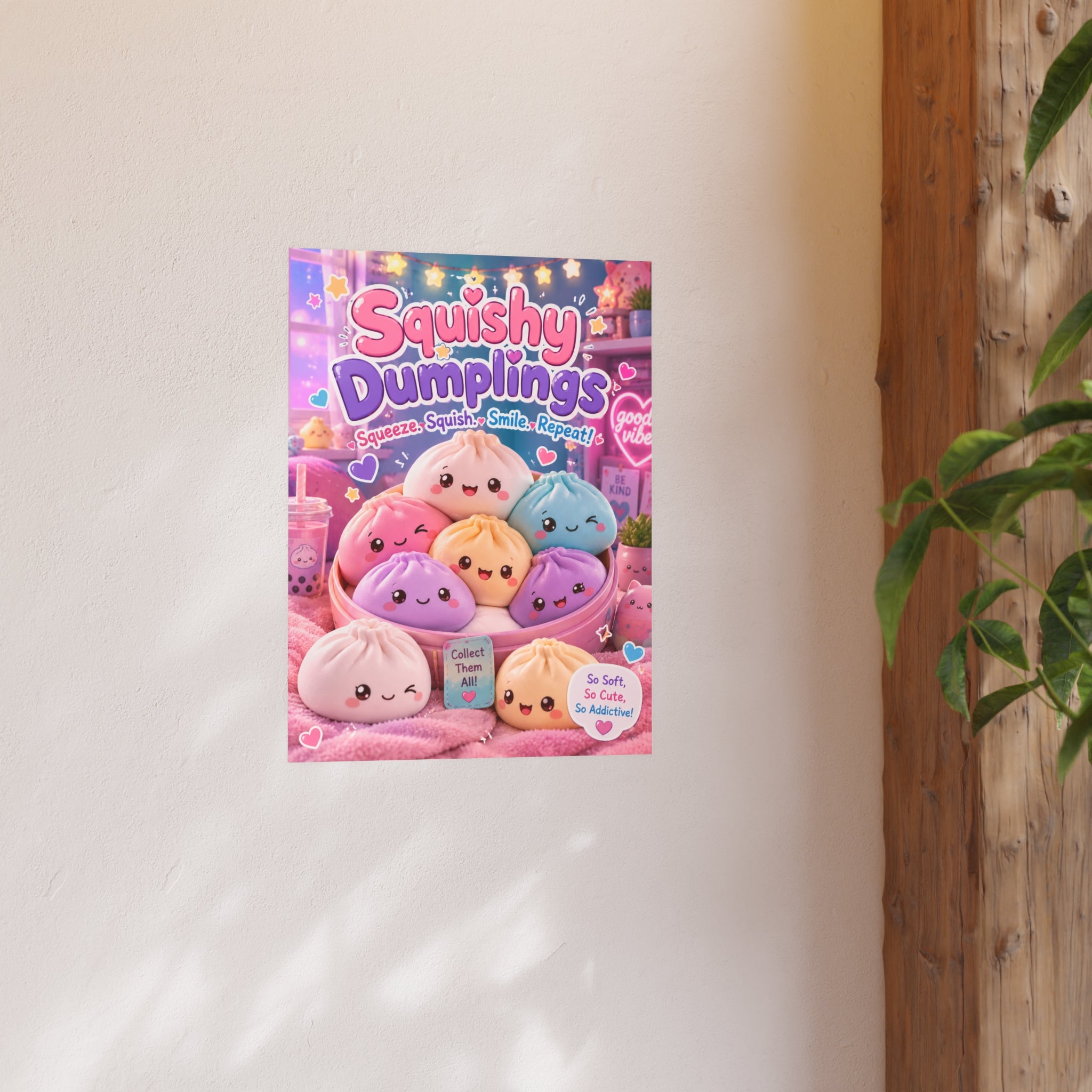 Squishy Dumplings Poster — Cute Kawaii Plush Art Print (Satin or Archival Matte)