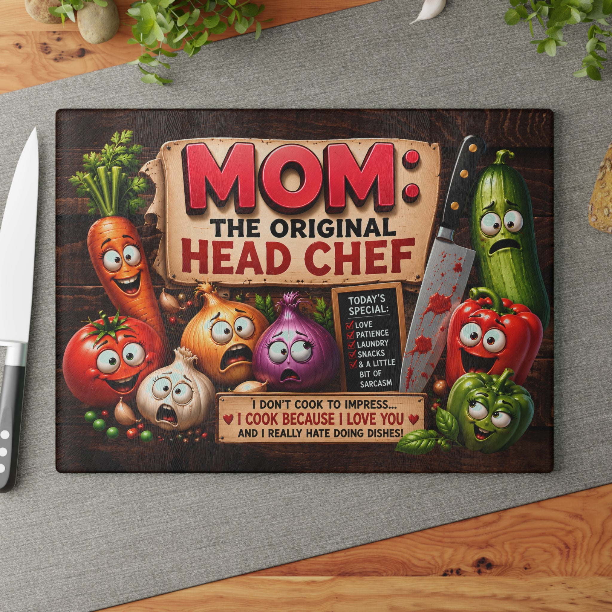 MOM Chef Kitchen Glass Cutting Board — Funny