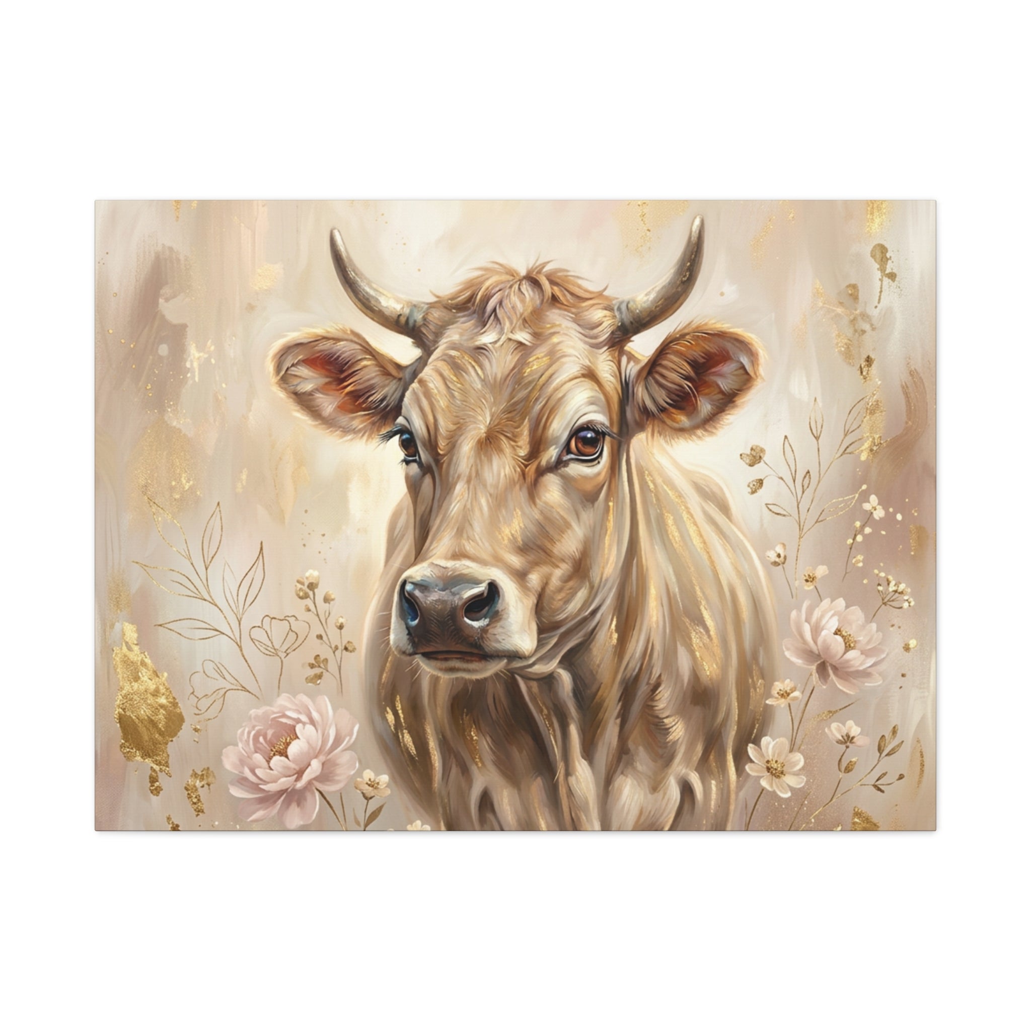 Floral Highland Cow Portrait Matte Canvas