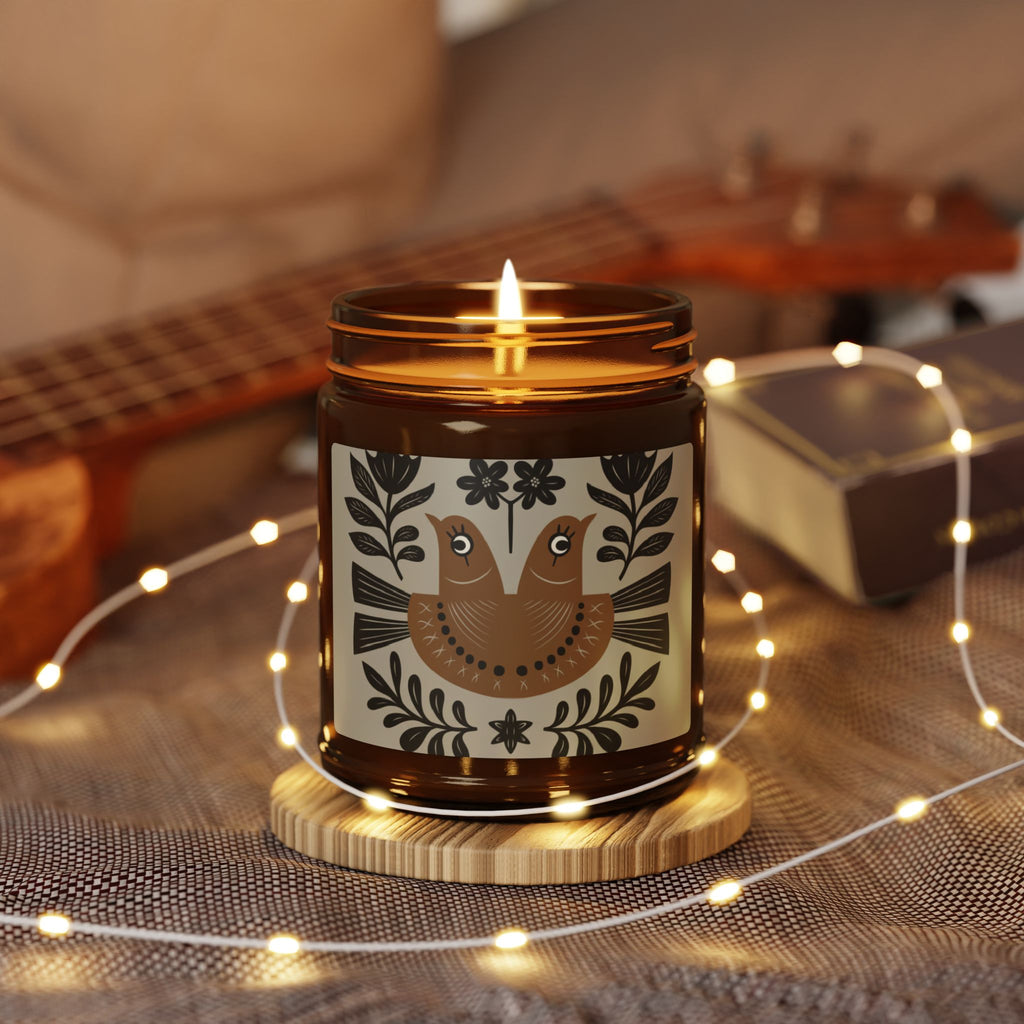 Folk Double Bird Illustration Candle | Amber Soy Jar