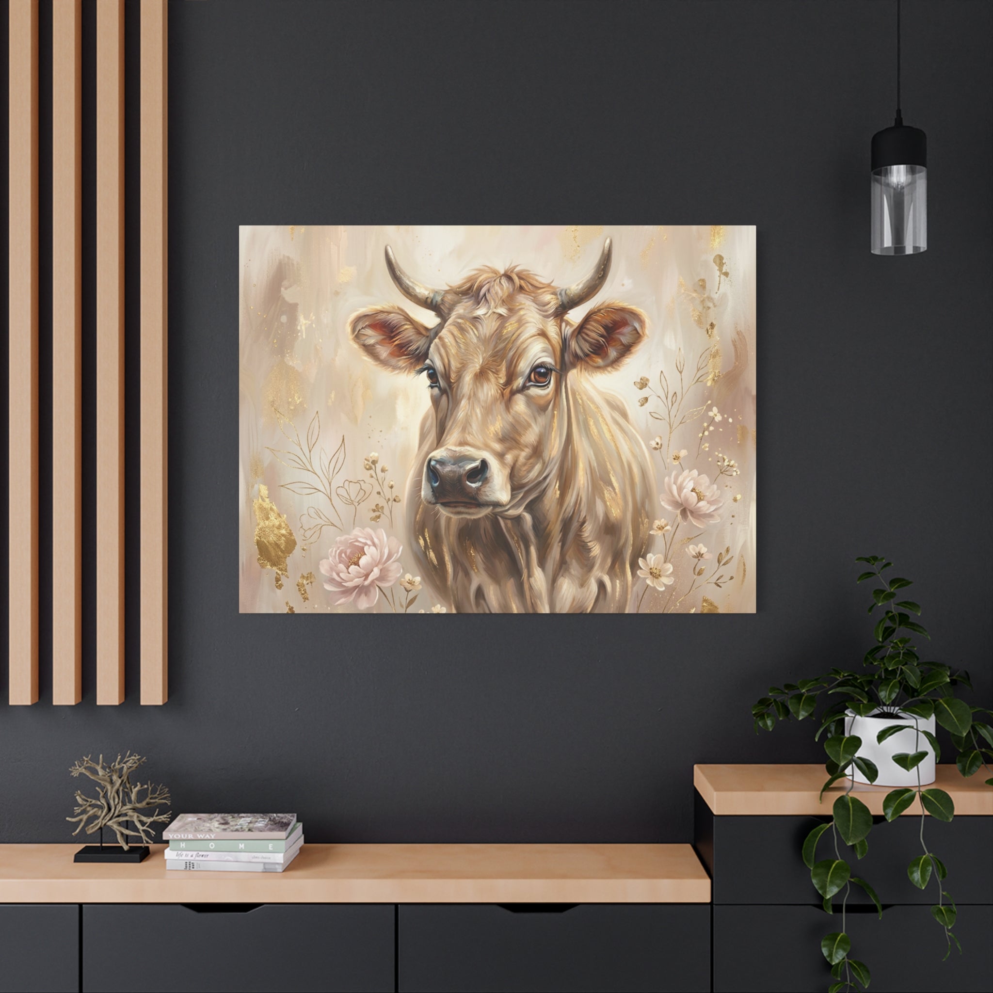 Floral Highland Cow Portrait Matte Canvas