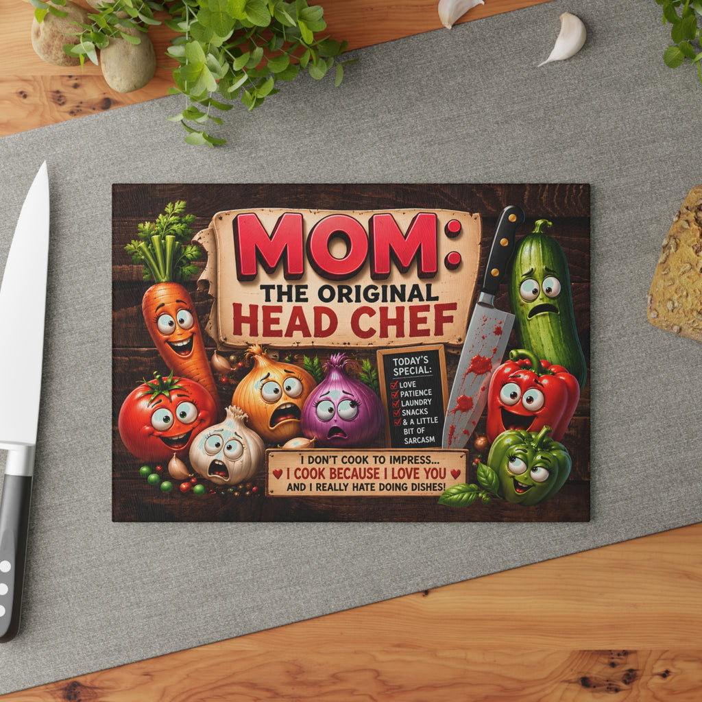 MOM Chef Kitchen Glass Cutting Board — Funny