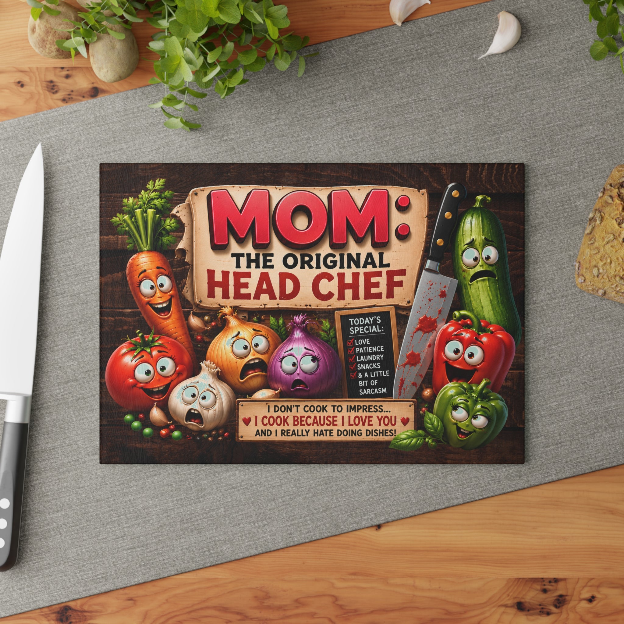 MOM Chef Kitchen Glass Cutting Board — Funny