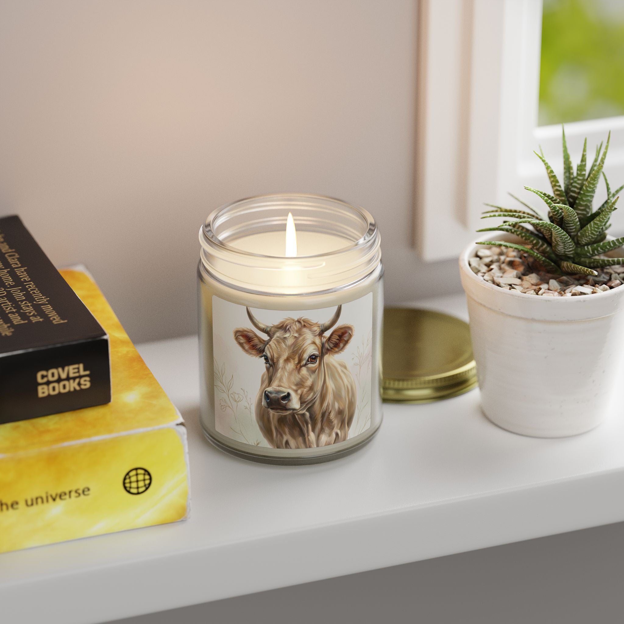 Highland Cow Candle | Floral Farmhouse Decor Gift | Cute Cow Lover Gift | Soy Candle 4oz 9oz | Rustic Home Decor | Country Style Candle