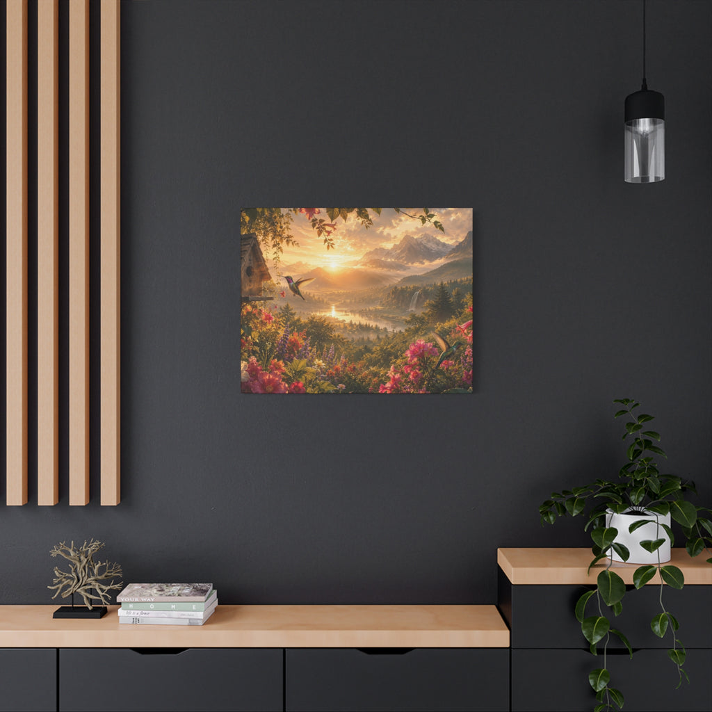 Hummingbird Sunset Landscape Canvas | Matte Stretched Wall Art 1.25"
