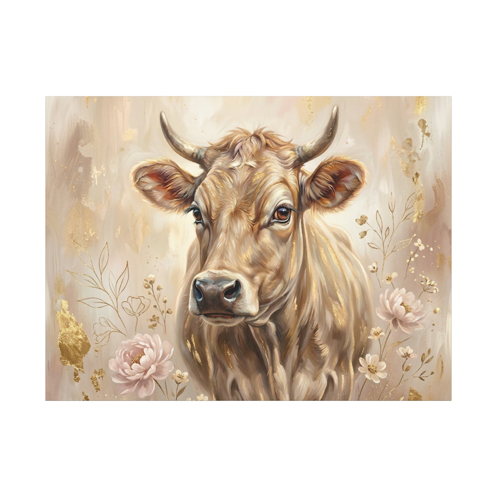 Floral Highland Cow Portrait Matte Canvas