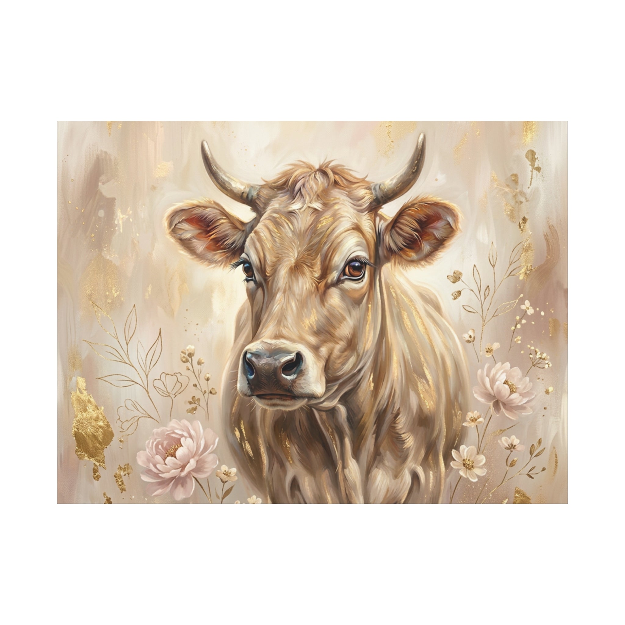 Floral Highland Cow Portrait Matte Canvas