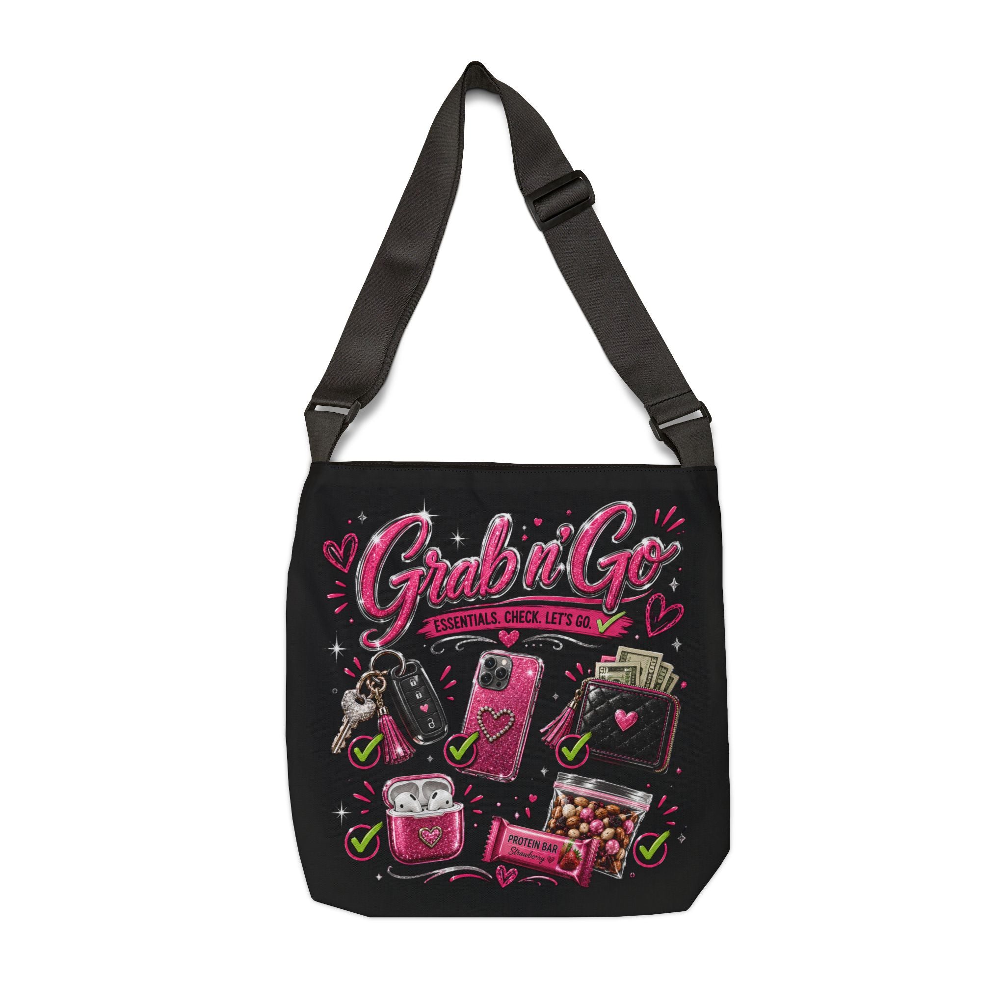 Grab n' Go Tote Bag — Pink Travel Essentials Adjustable Shoulder Tote