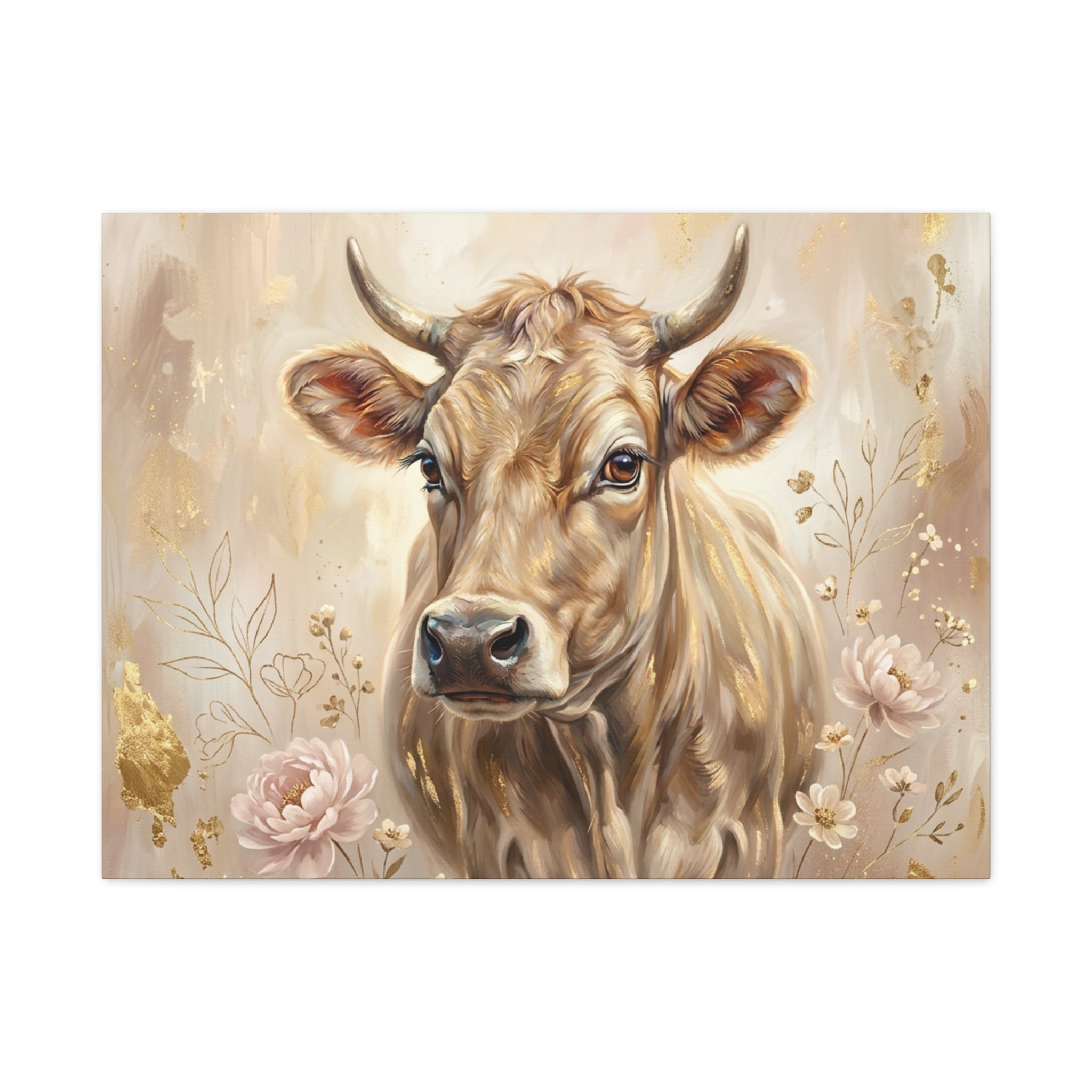 Floral Highland Cow Portrait Matte Canvas