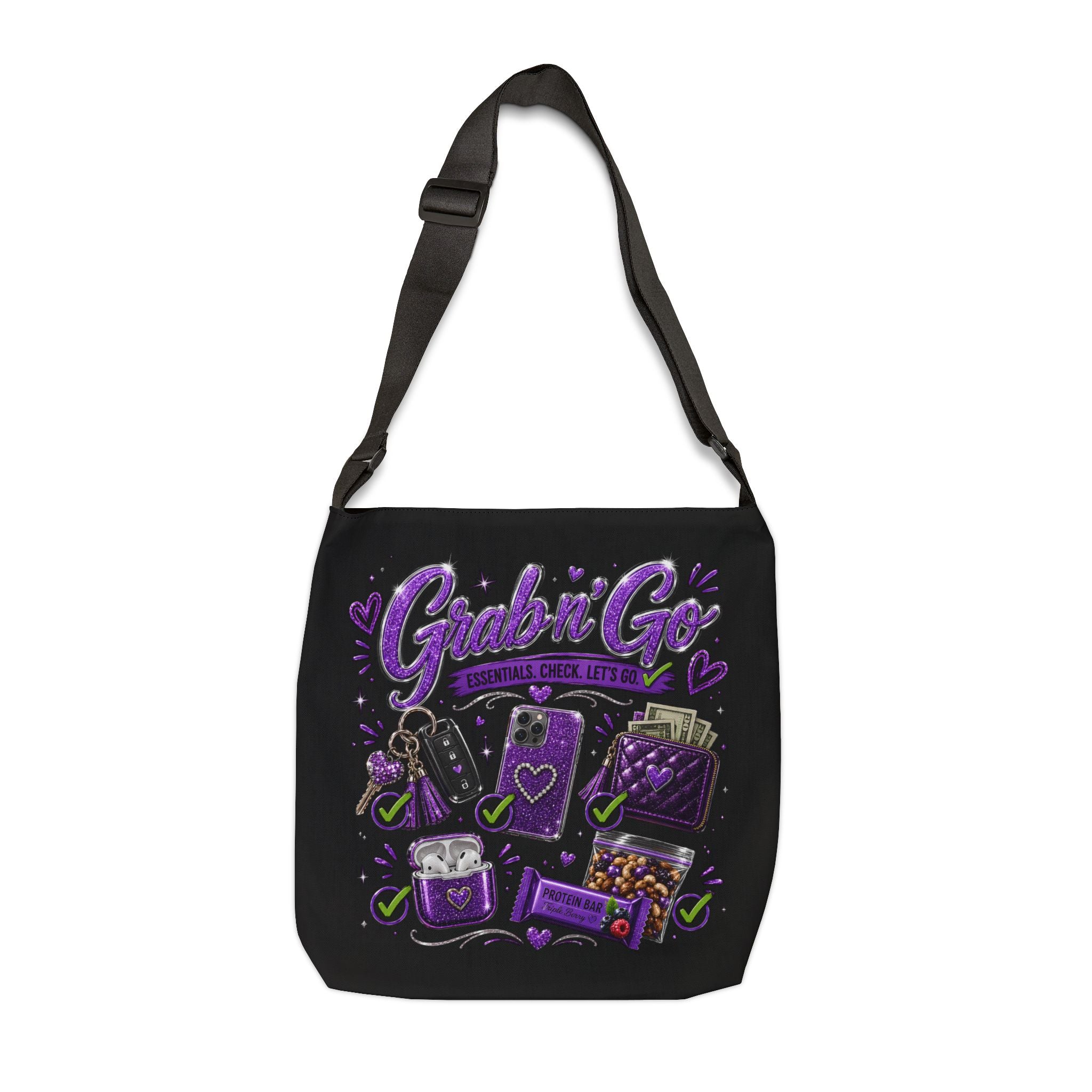 Grab n' Go Tote Bag — Purple Travel Essentials Adjustable Shoulder Tote