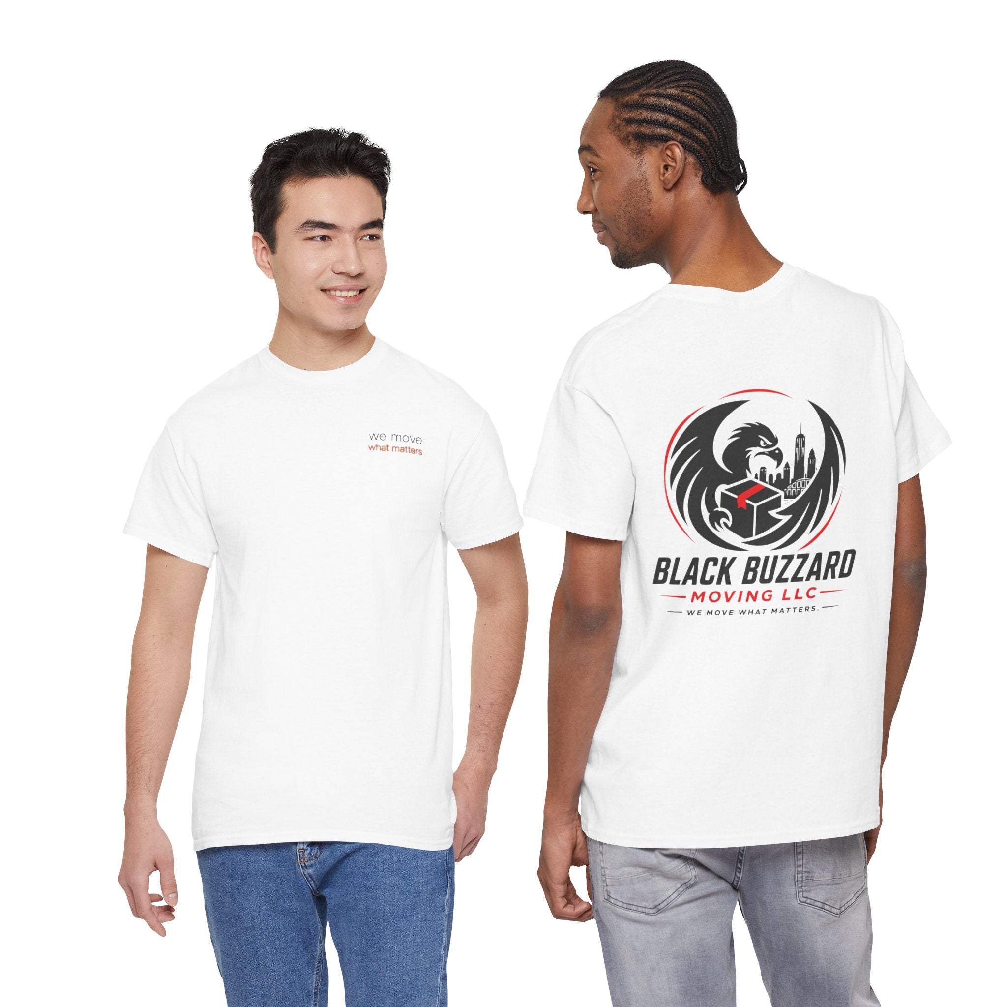 Moving Company White/Grey Logo Tee — "Black Buzzard Moving Co." Graphic T-Shirt