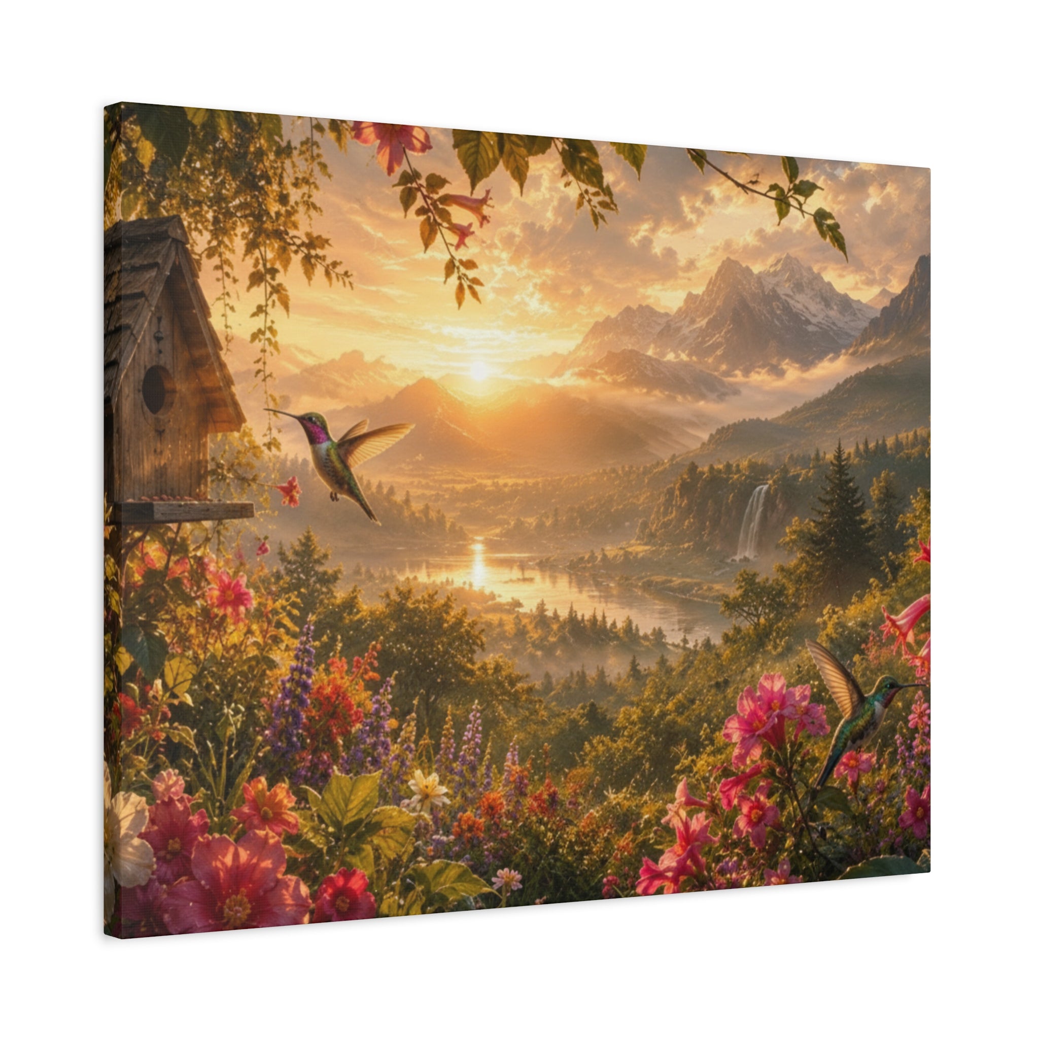 Hummingbird Sunset Landscape Canvas | Matte Stretched Wall Art 1.25"