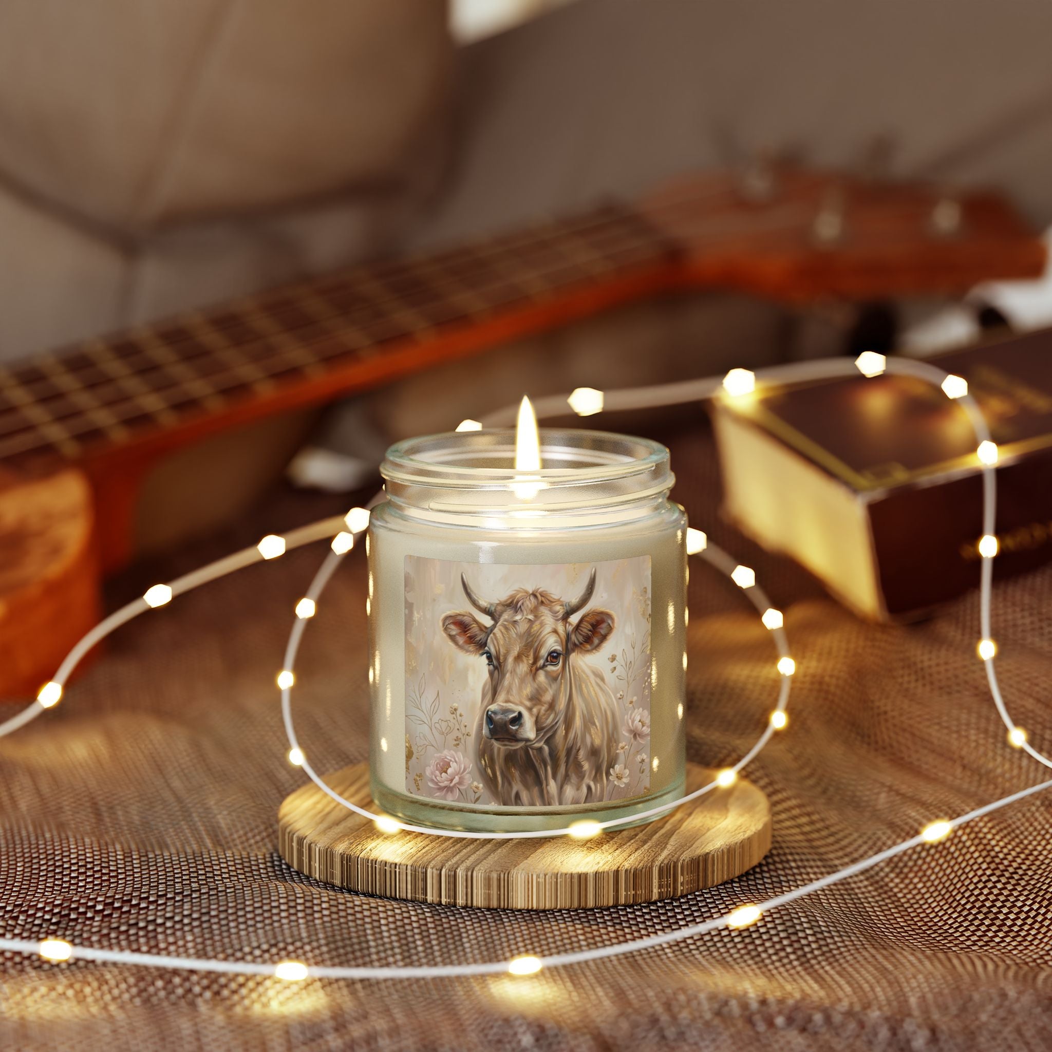 Highland Cow Candle | Floral Farmhouse Decor Gift | Cute Cow Lover Gift | Soy Candle 4oz 9oz | Rustic Home Decor | Country Style Candle