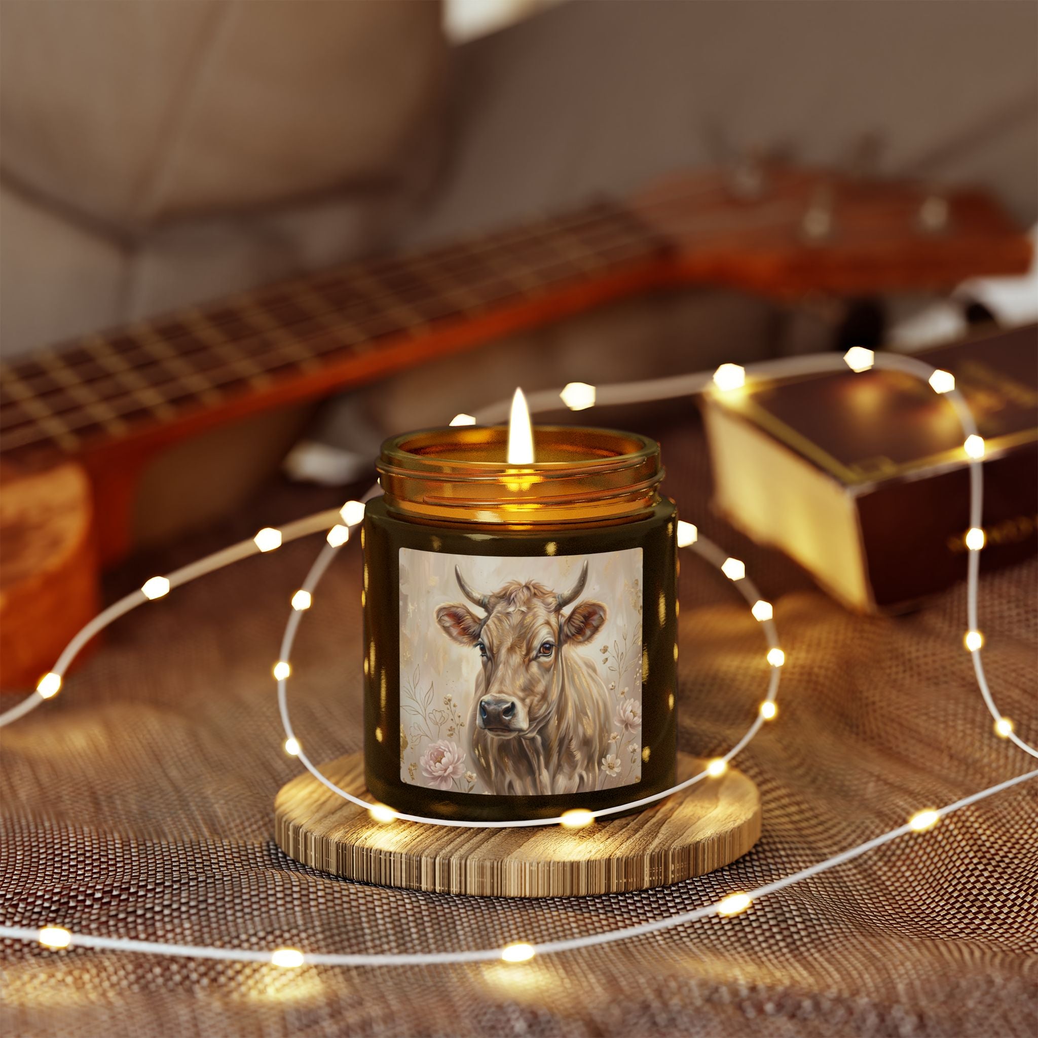 Highland Cow Candle | Floral Farmhouse Decor Gift | Cute Cow Lover Gift | Soy Candle 4oz 9oz | Rustic Home Decor | Country Style Candle