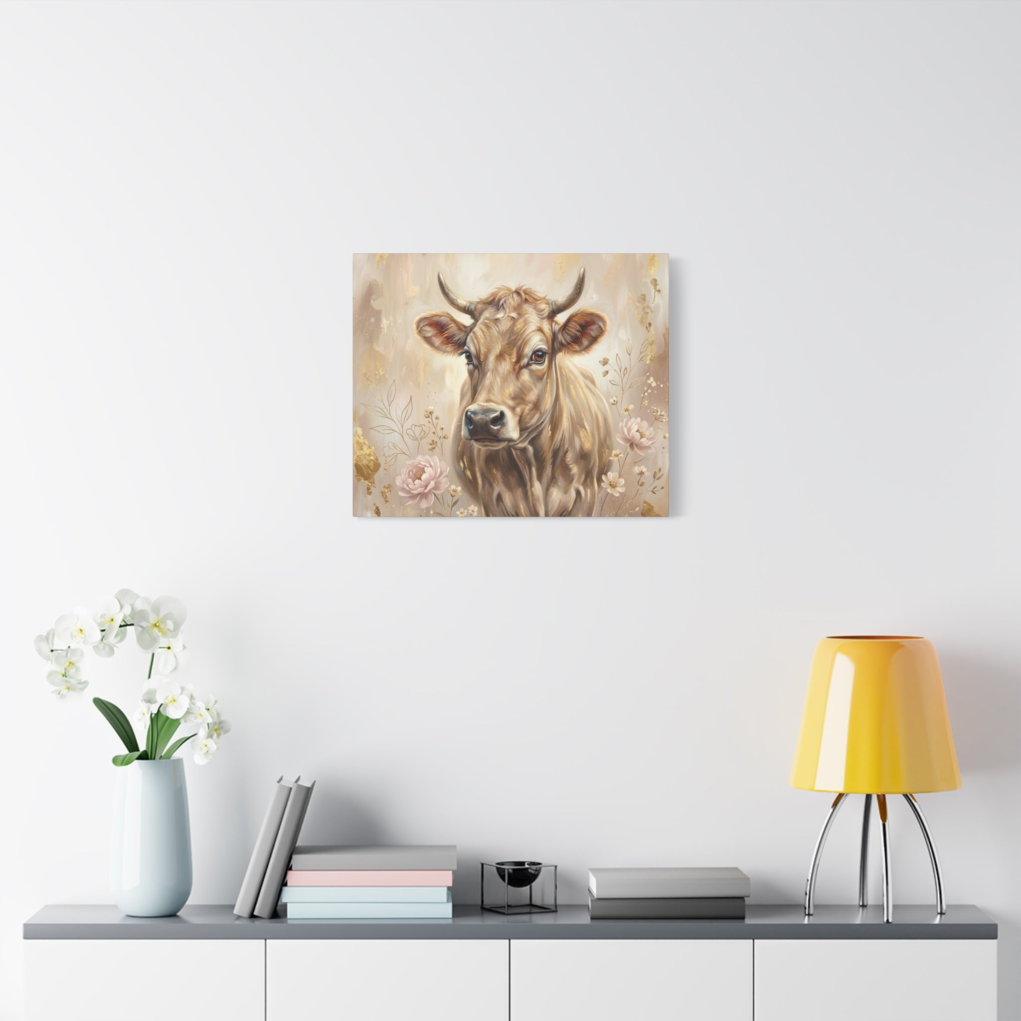 Floral Highland Cow Portrait Matte Canvas