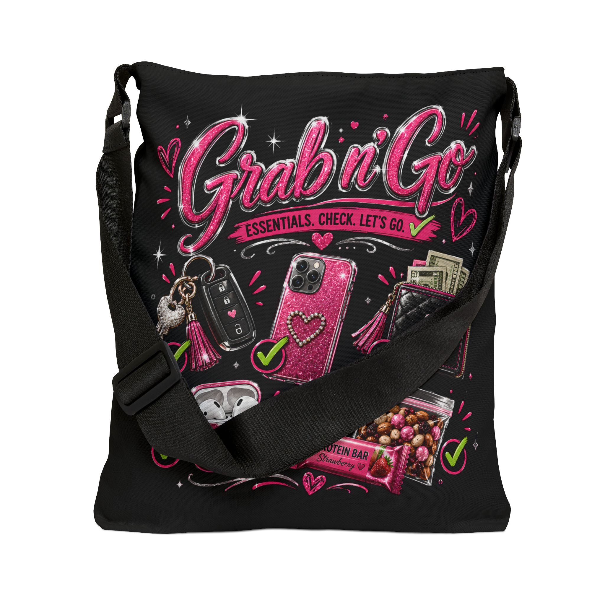 Grab n' Go Tote Bag — Pink Travel Essentials Adjustable Shoulder Tote