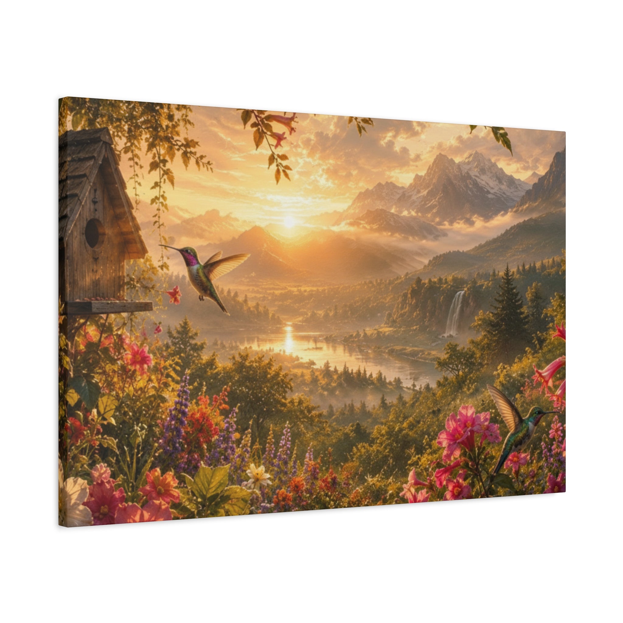 Hummingbird Sunset Landscape Canvas | Matte Stretched Wall Art 1.25"
