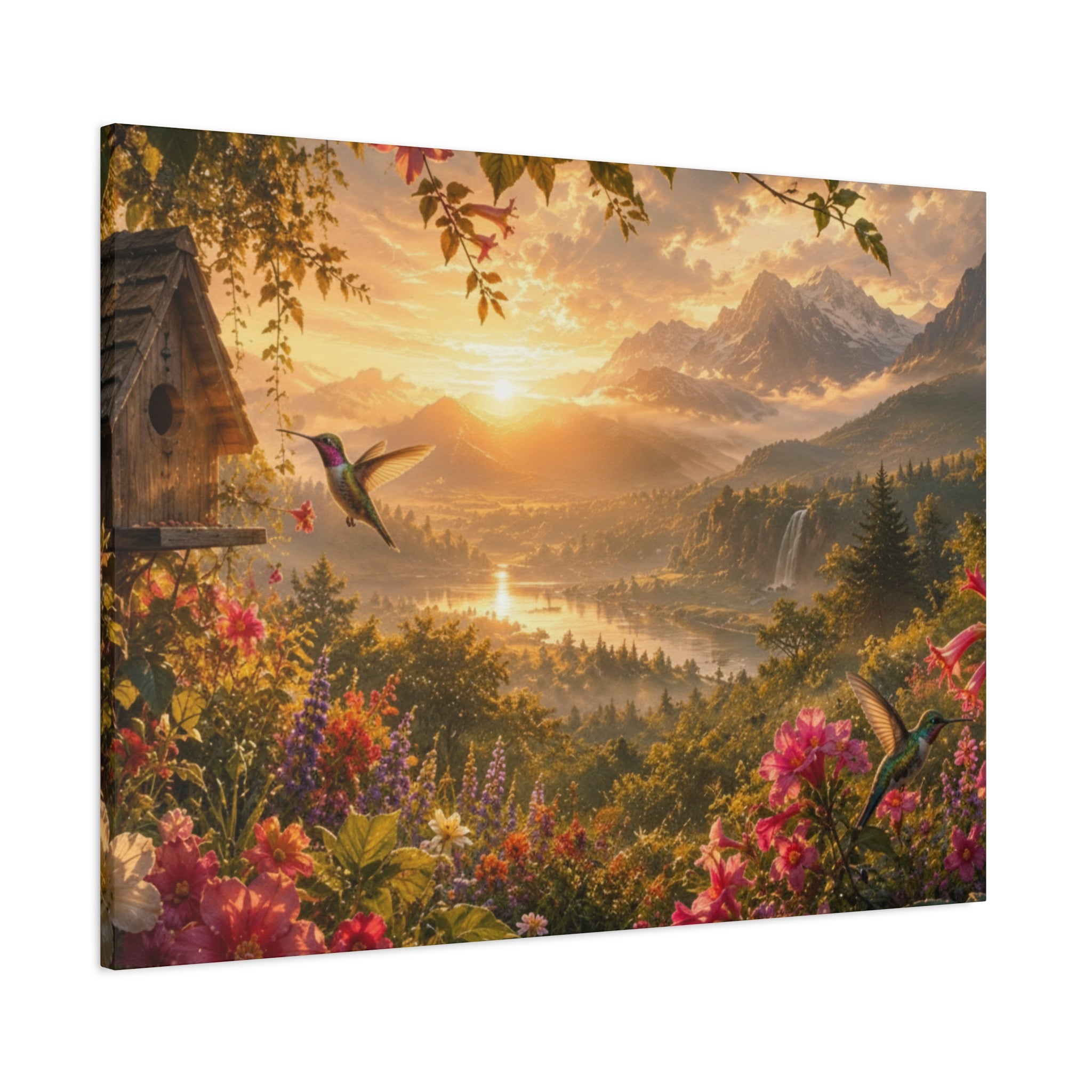 Hummingbird Sunset Landscape Canvas | Matte Stretched Wall Art 1.25"