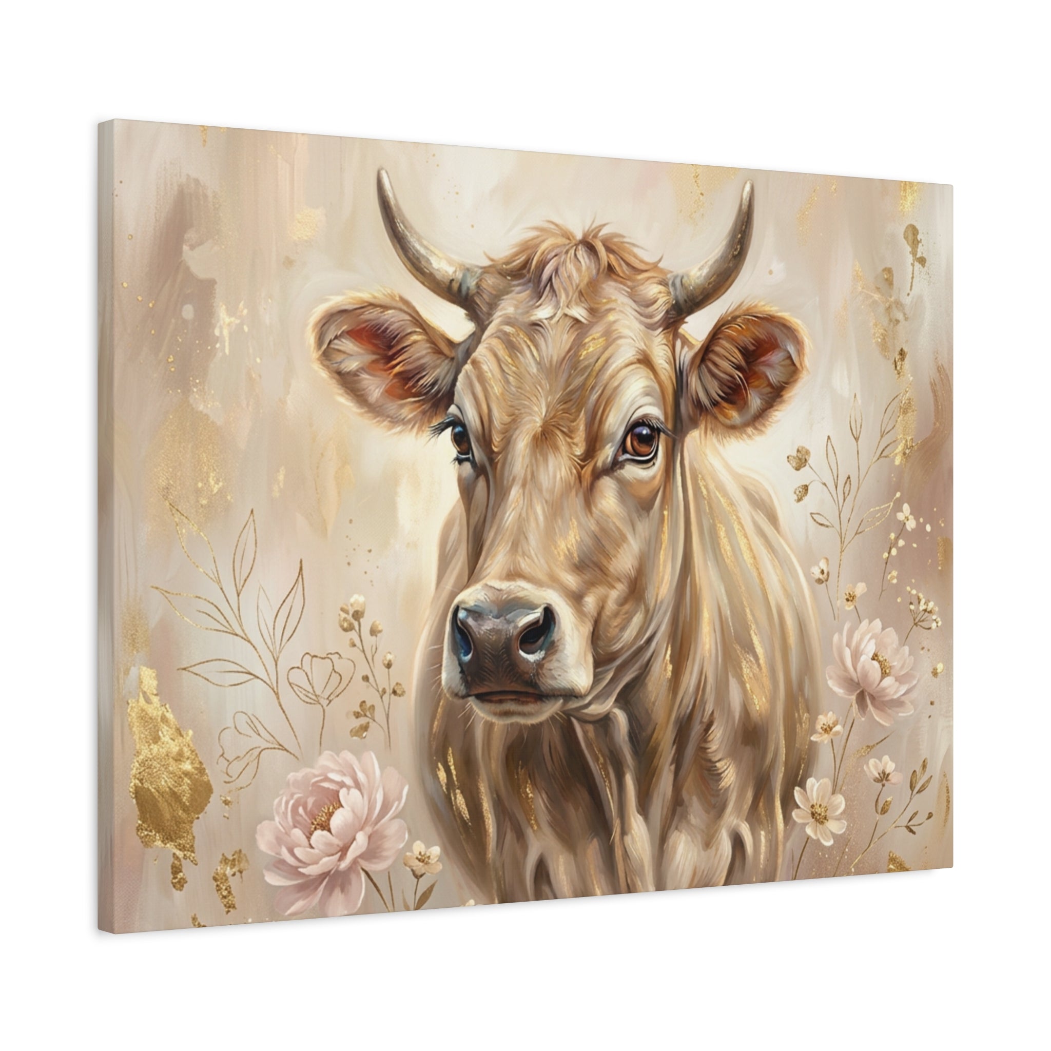 Floral Highland Cow Portrait Matte Canvas