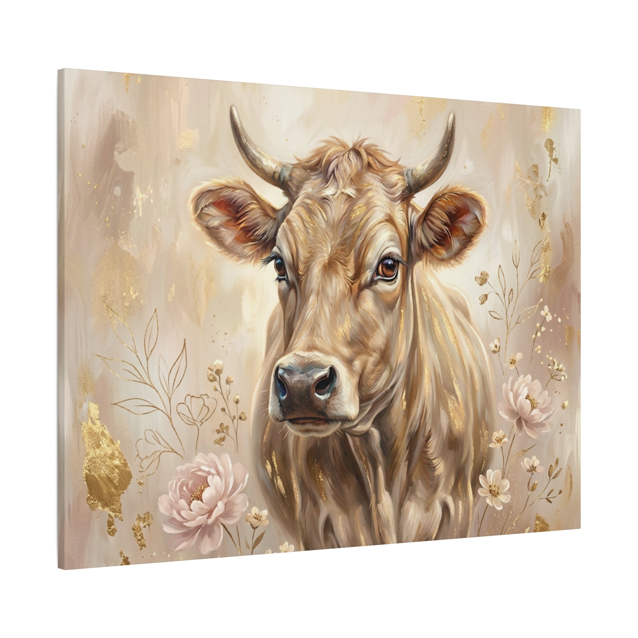 Floral Highland Cow Portrait Matte Canvas