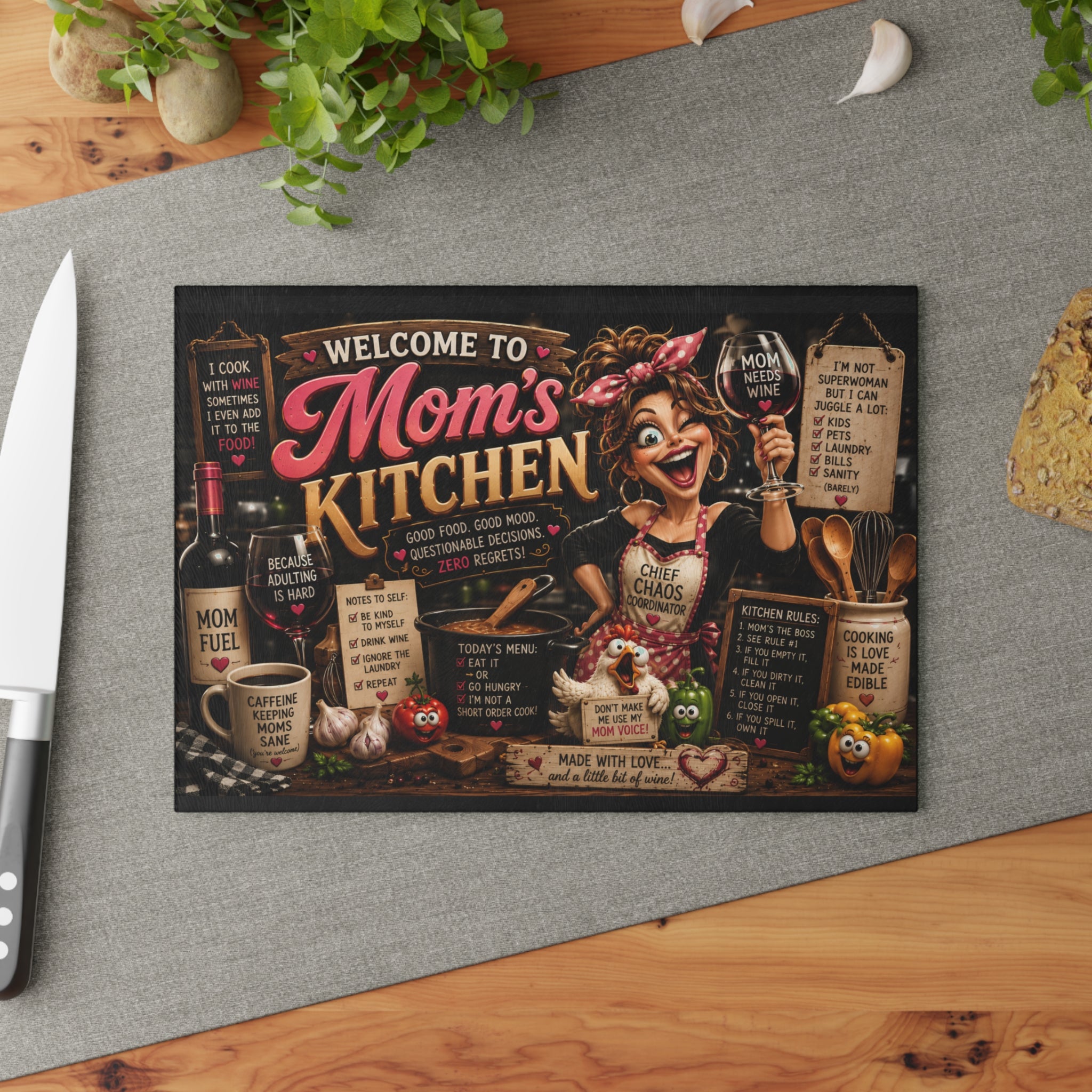 MOM Kitchen Glass Cutting Board — Funny