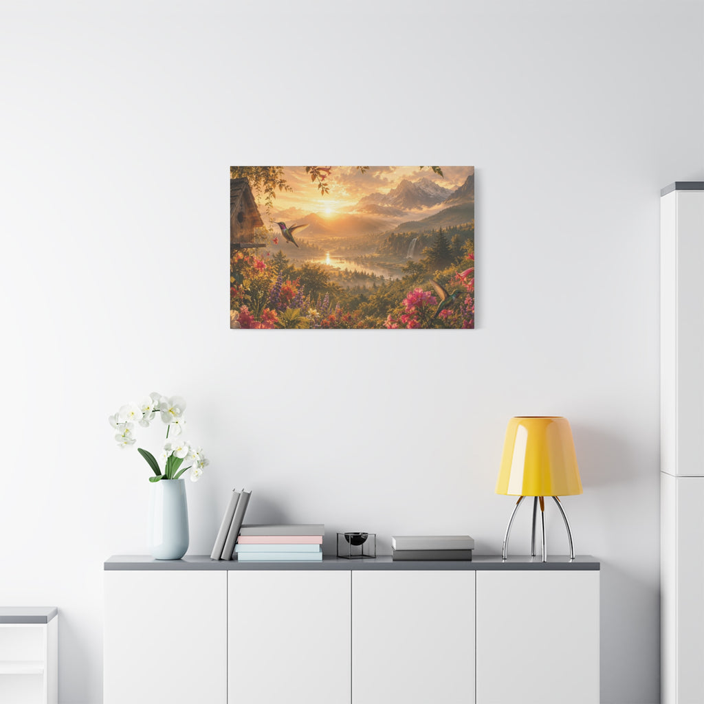 Hummingbird Sunset Landscape Canvas | Matte Stretched Wall Art 1.25"