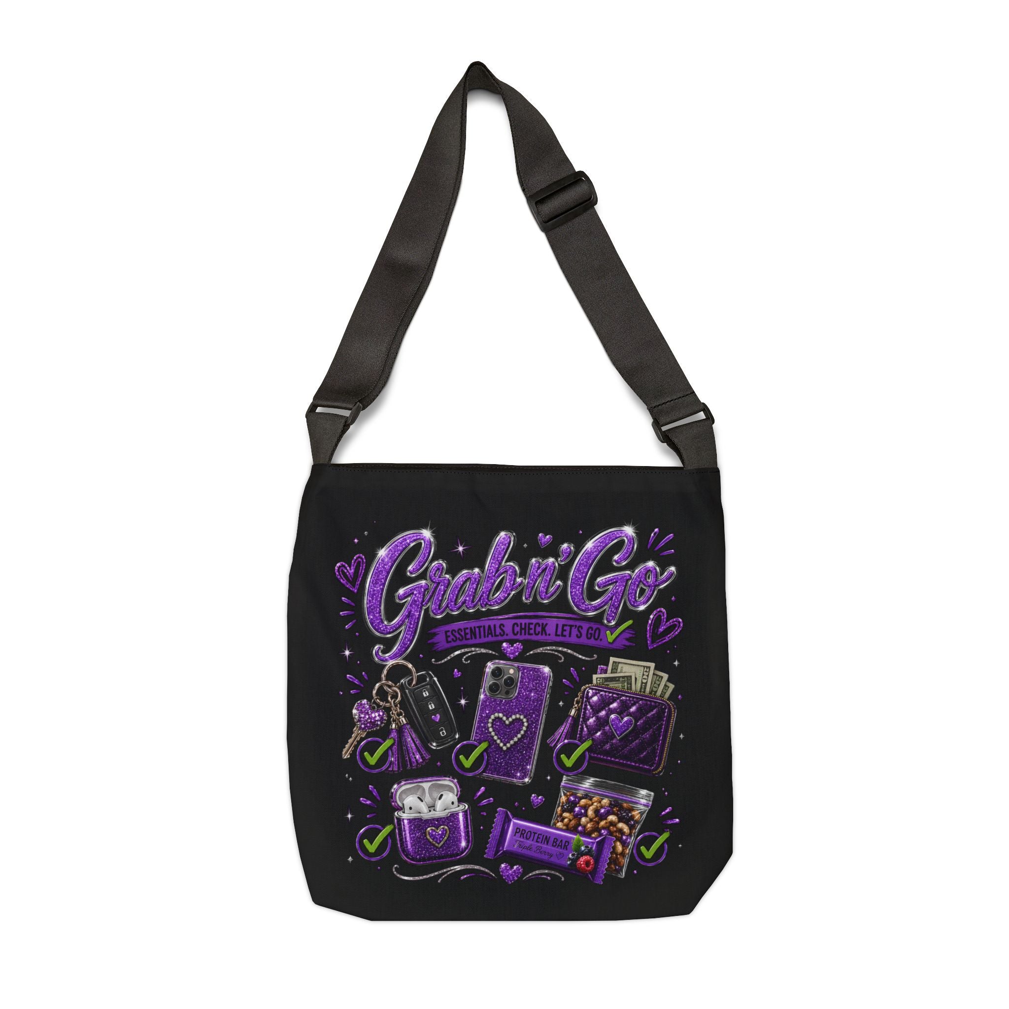 Grab n' Go Tote Bag — Purple Travel Essentials Adjustable Shoulder Tote