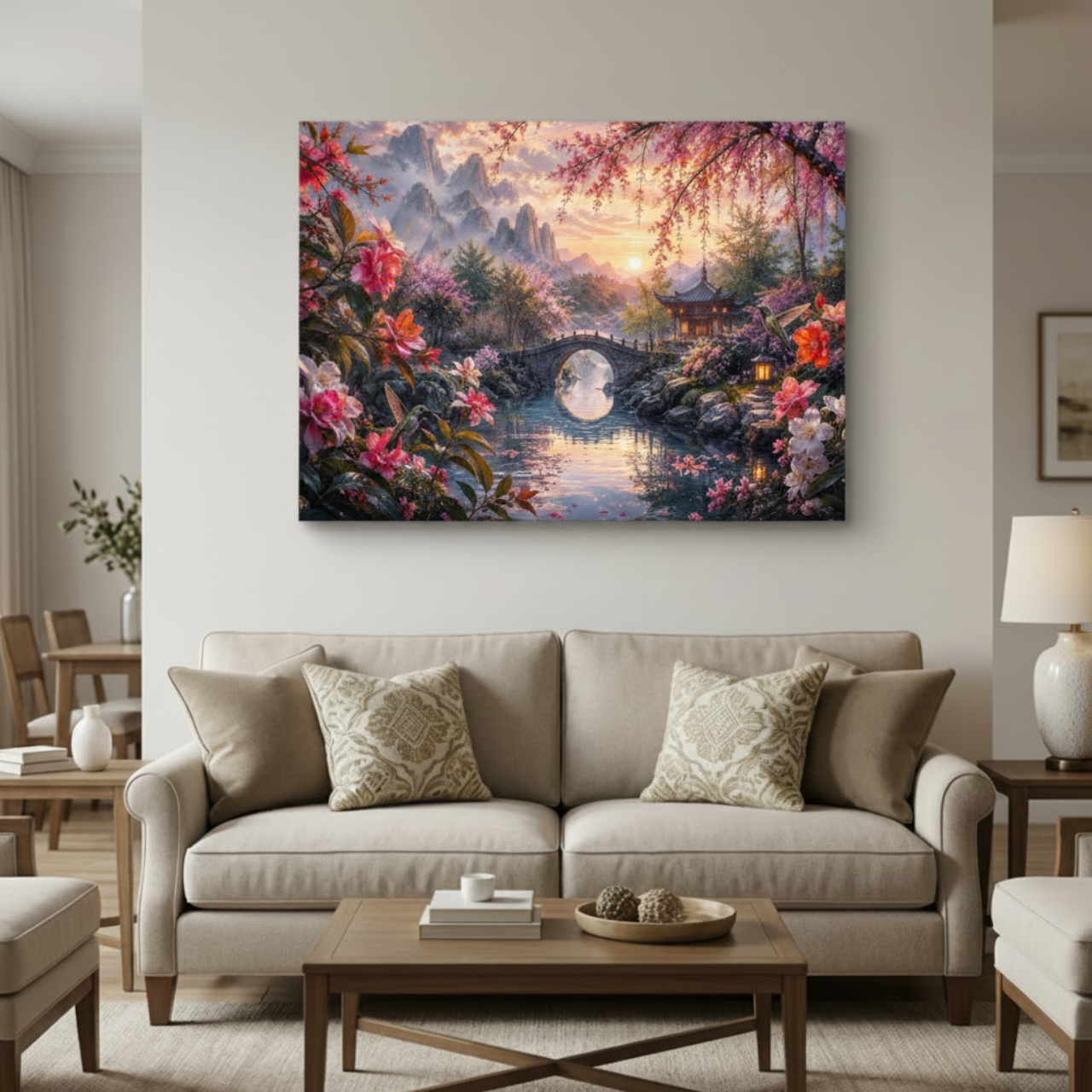 Zen Cherry Blossom Landscape Matte Canvas