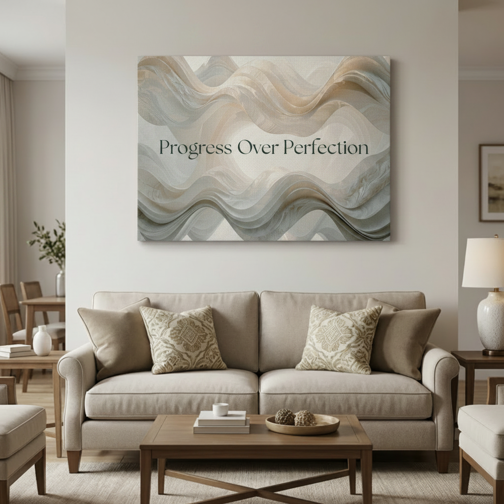 Progress Over Perfection Canvas | Inspirational Wall Art, Neutral Abstract