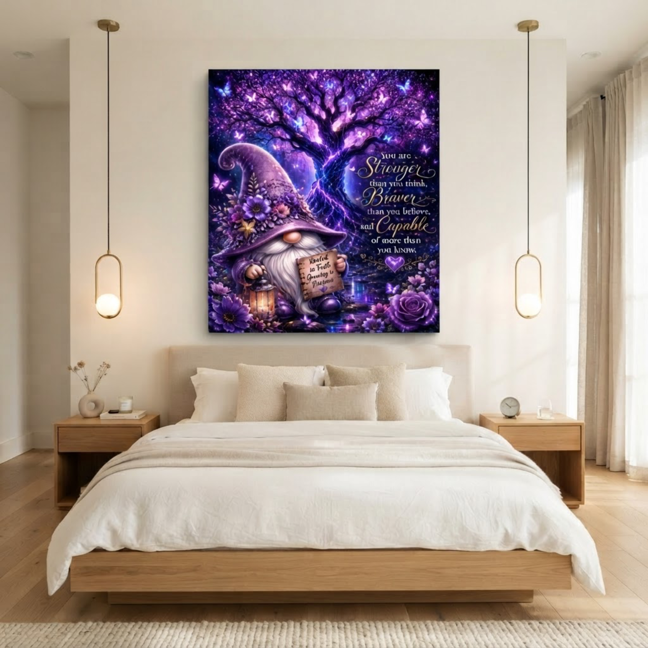 Inspirational Gnome Poster — "You Are Stronger, Braver, Capable" Purple Wall Art
