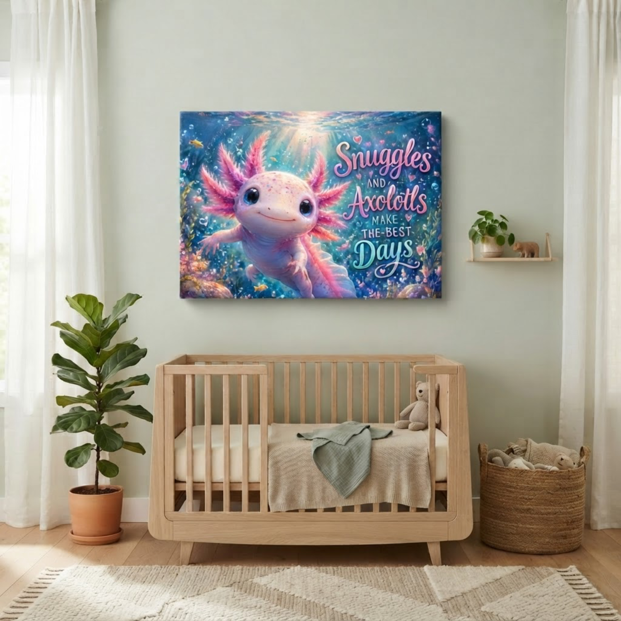 Axolotl Poster – "Snuggles and Axolotls Make the Best Days" Cute Underwater Wall Art (Satin & Matte)
