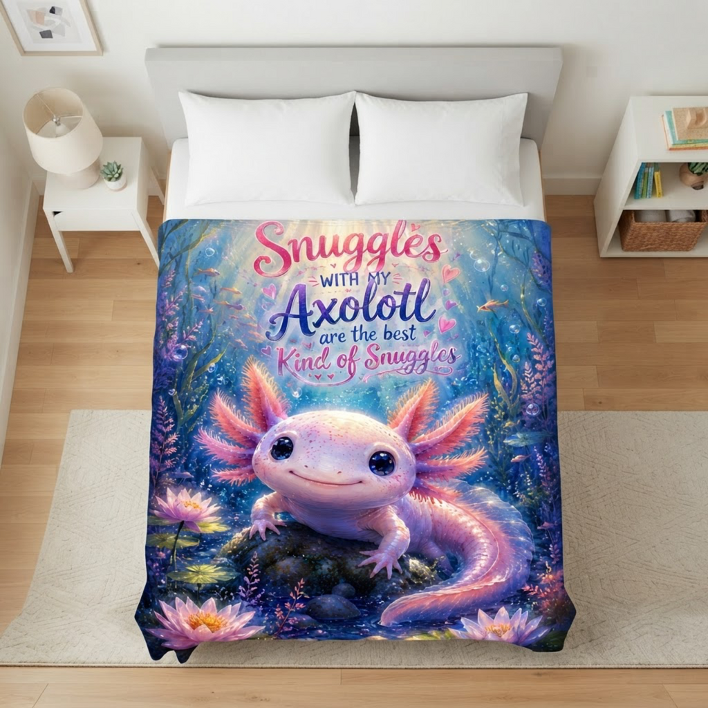 Axolotl Snuggles Velveteen Plush Blanket — "Snuggles with my Axolotl are the best kind of snuggles"