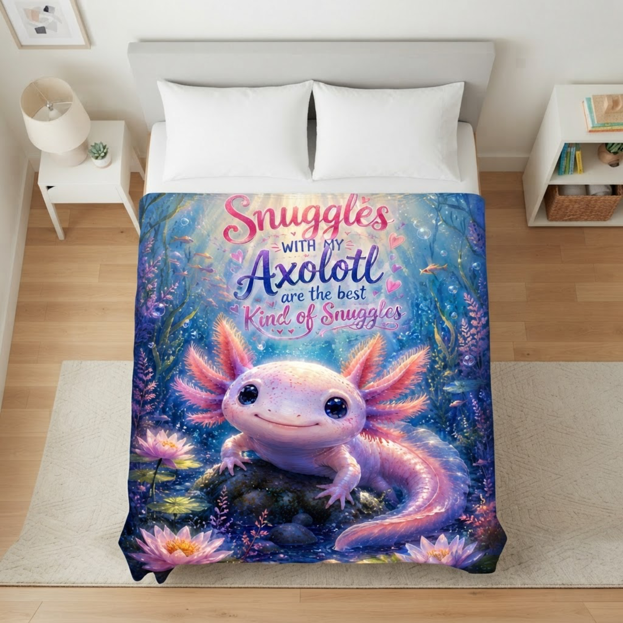 Axolotl Snuggles Velveteen Plush Blanket — "Snuggles with my Axolotl are the best kind of snuggles"