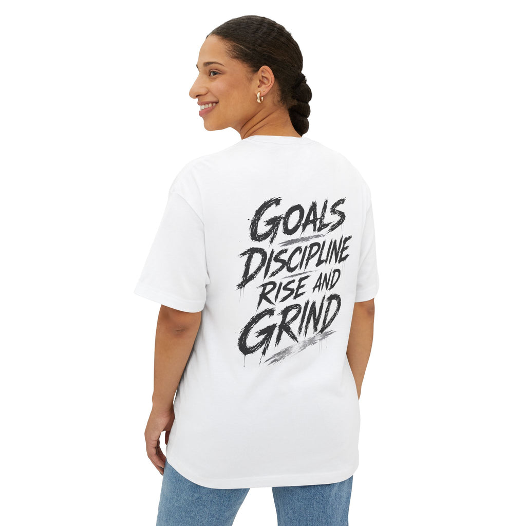 Goals Discipline Rise and Grind Oversized Tee — Graphic Boxy T-Shirt