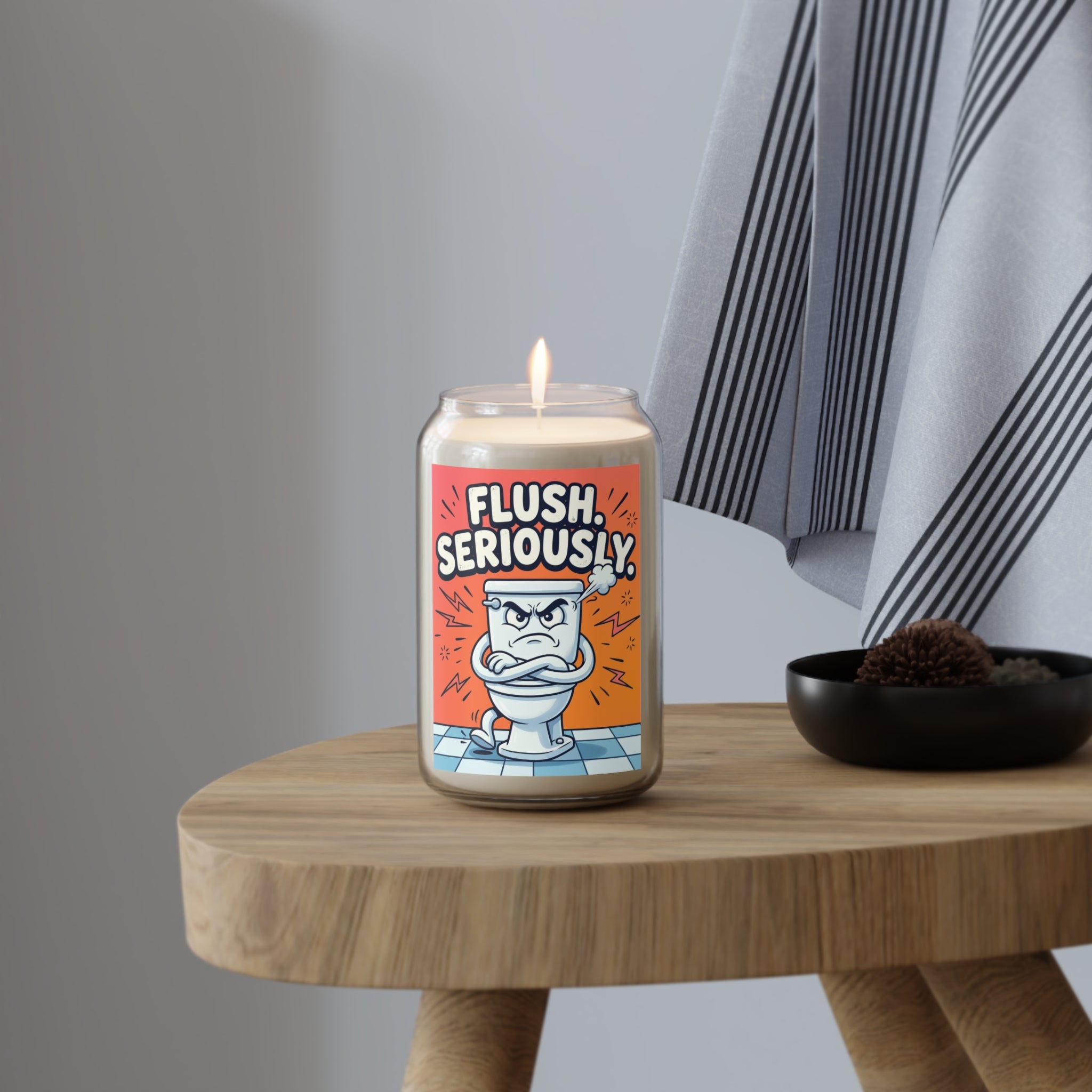 Bathroom Funny Illustration Flush Seriously Candle, Soy Candle